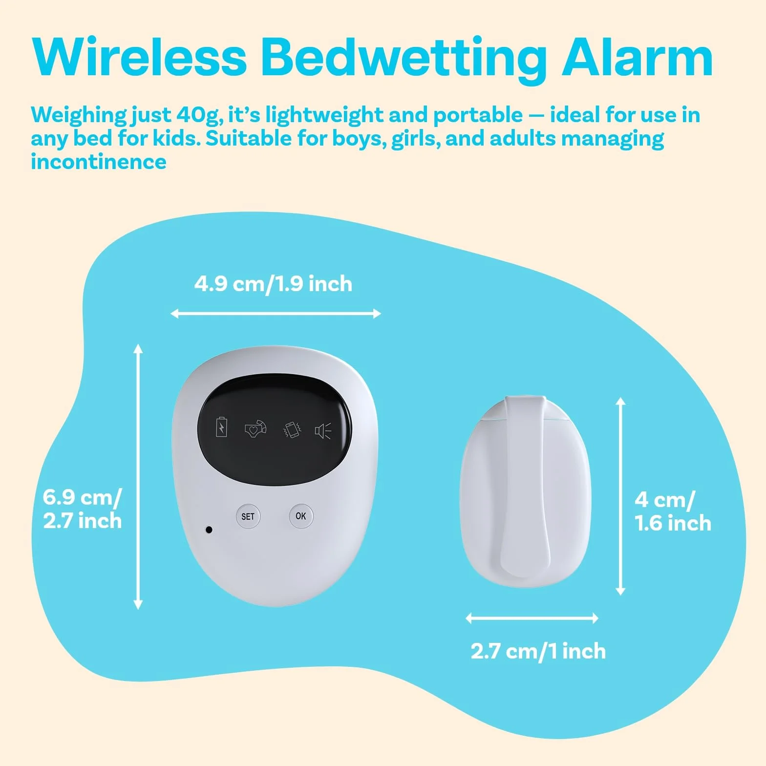 Bezprzewodowy Alarm o Moczeniu Nocnym firmy MMOBIEL - Alarm Moczenia Nocnego z Dźwiękowy Wibracyjny - Czujnik Moczenia Nocnego dla Dzieci i Dorosłyc - Trening Czystości - Ładowalny przez USB