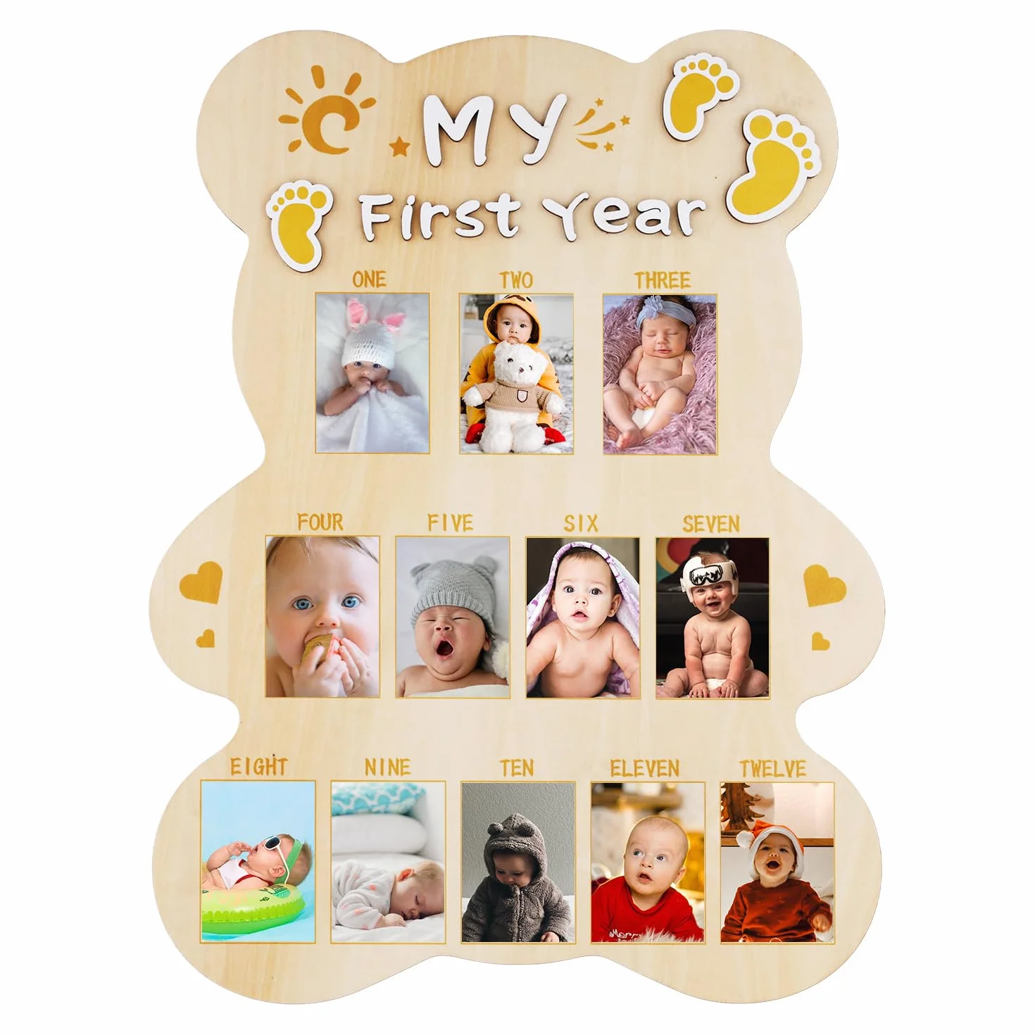 My First Year Ramka na Zdjecia, Wyciety Ksztalt Niedzwiedzia Ramka na Zdjecia Dziecka Deska Drewniana 12 Miesiecy Wyswietlacz Zdjec Dziecka Prezent z Okazji Pierwszych Urodzin