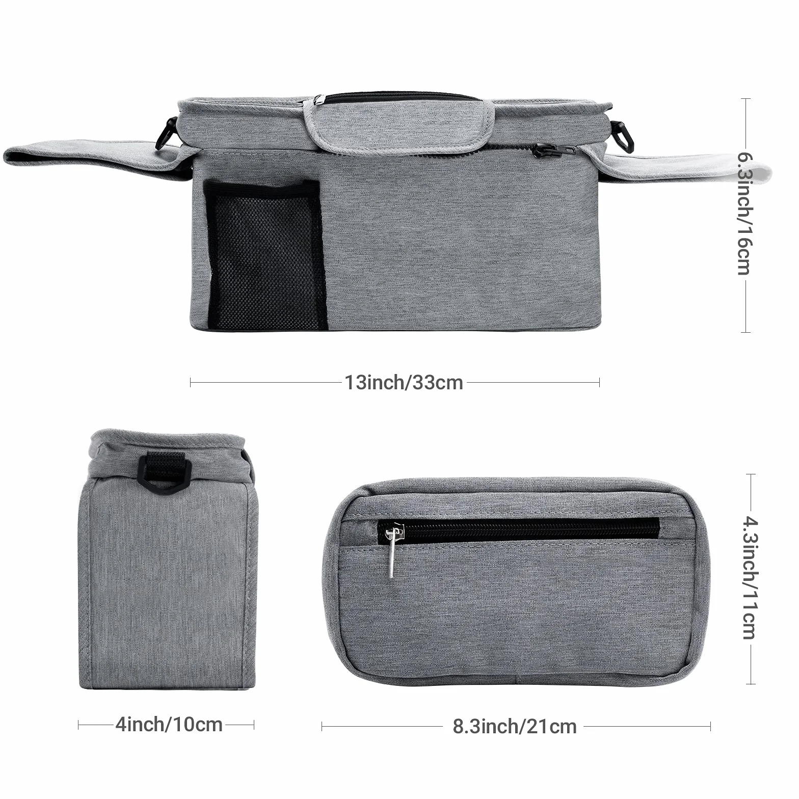Momcozy Organizer do wózka dziecięcego, wielofunkcyjny, z odpinaną kieszenią, kieszenią na telefon komórkowy, 2 uchwyty na kubki i pasek na ramię, organizer do wózka dziecięcego