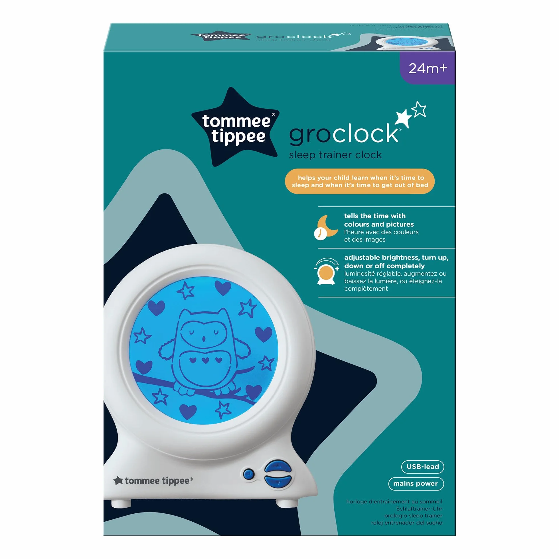 Tommee Tippee Groclock zegar i trener snu, budzik i lampka nocna dla małych dzieci, z portem USB