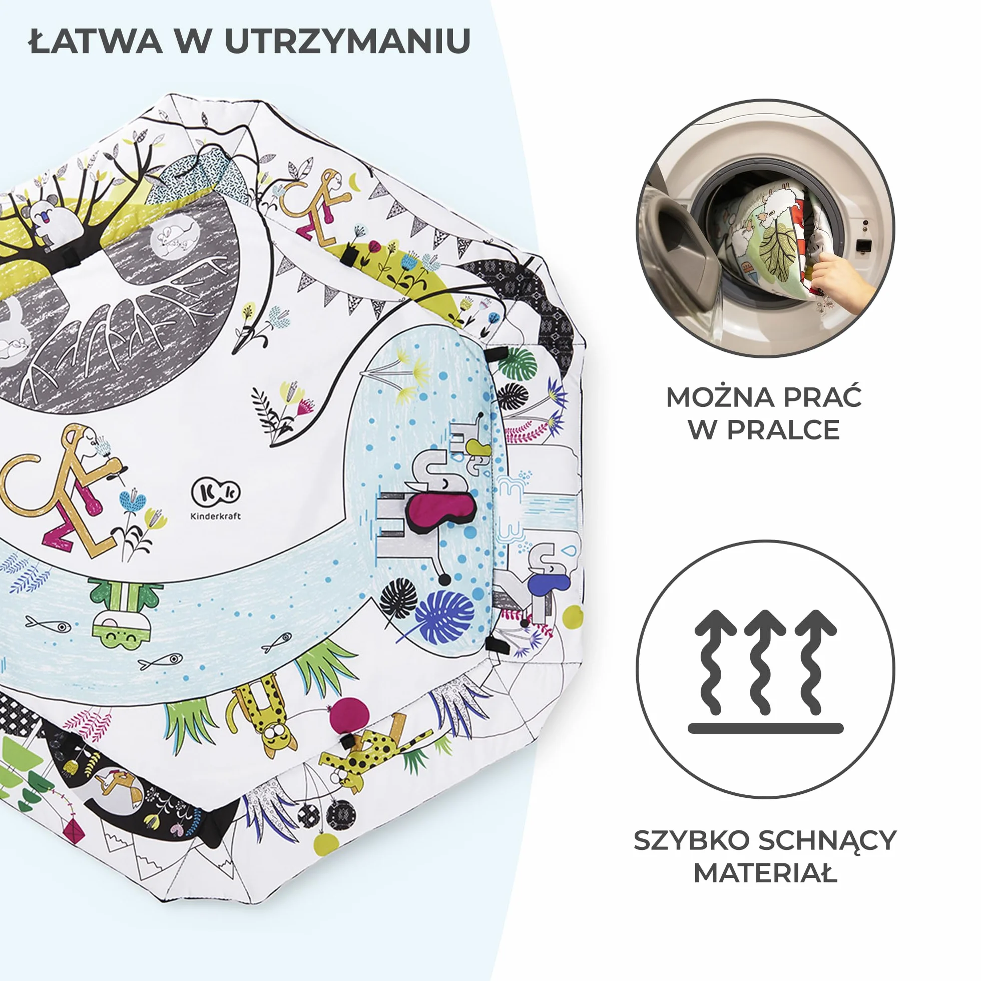 kk Kinderkraft Mata Edukacyjna SMARTPLAY, Interaktywna, Kontrastowe kolory, Funkcja suchego basenu, Regulowany pałąk z 7 zabawkami, 20 piłek, Poduszka, Wielokolorowy