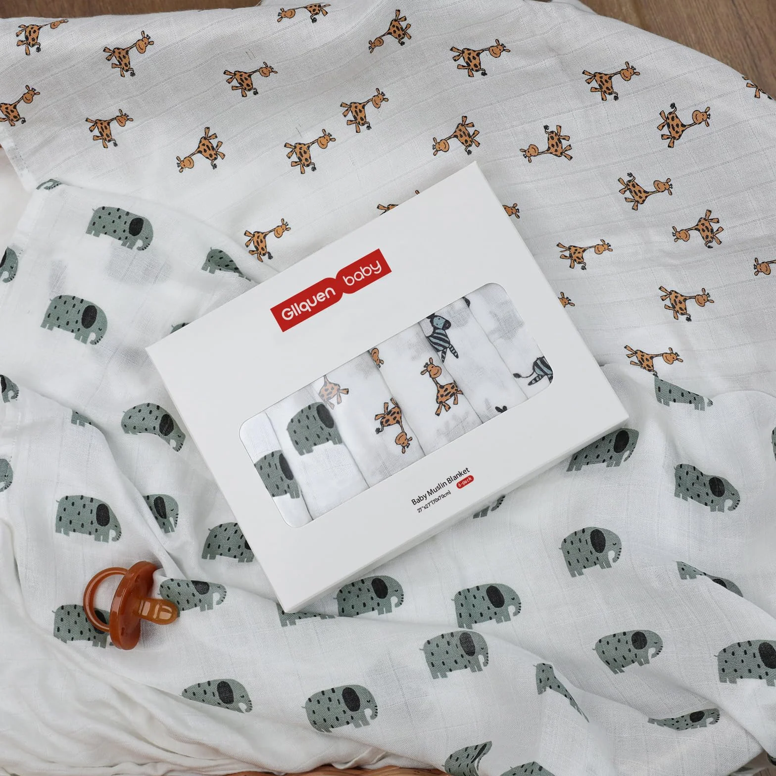 GLLQUEN BABY Zestaw 6 szyfon z bawełny organicznej, 70 x 70 cm Kwadraty szyfonowe uniwersalne: Koc do owijania, śliniaczek, bardzo miękki, oddychający, prezent z okazji narodzin dziewczynki i chłopca
