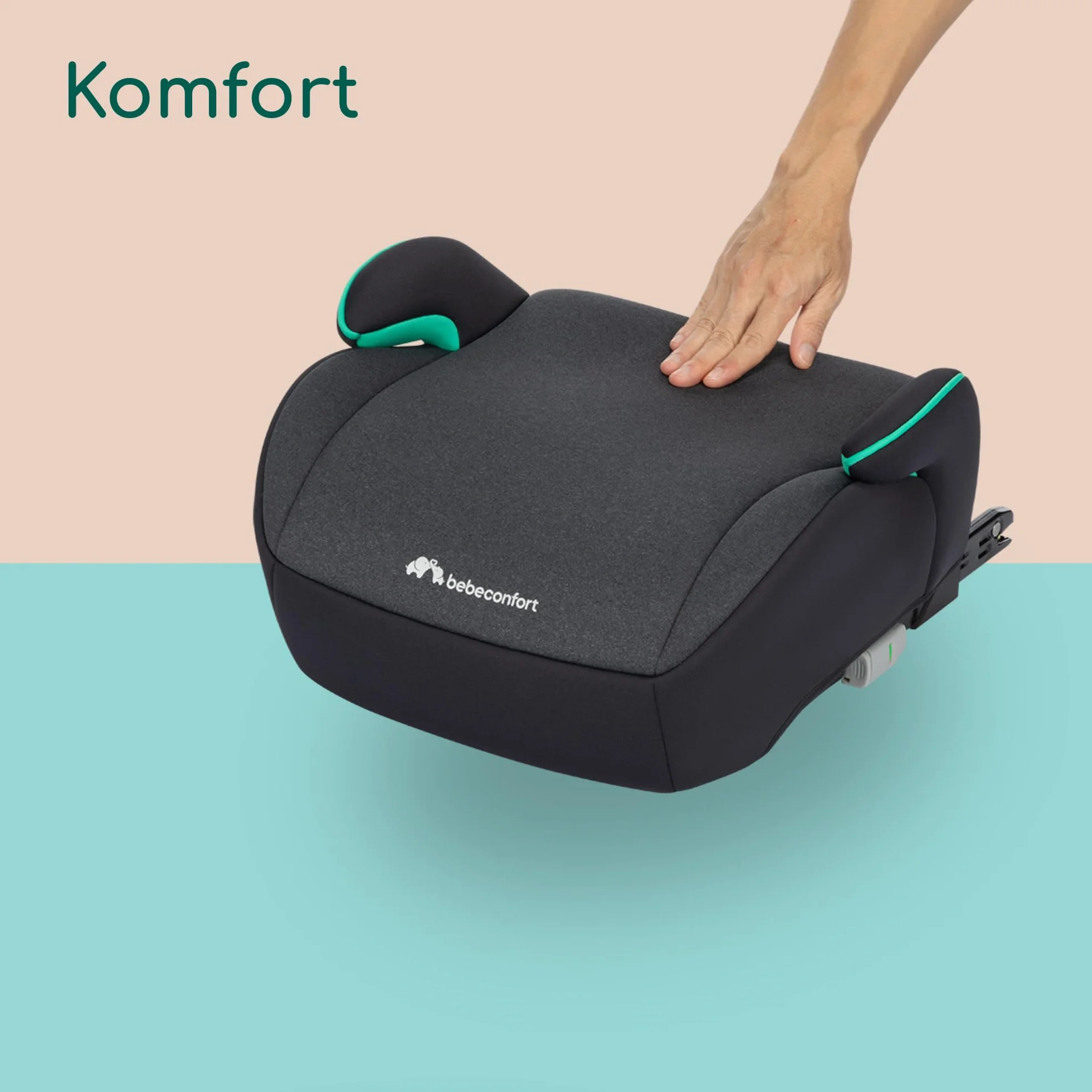 Bebeconfort Manga i-Fix, Booster dla starszaka, Fotelik typu booster z miękką poduszką i systemem ISOFIX, Lekki wyściełany fotelik booster dla starszaka, 6–12 lat, 22–36 kg, 128–150 cm, Tinted Black