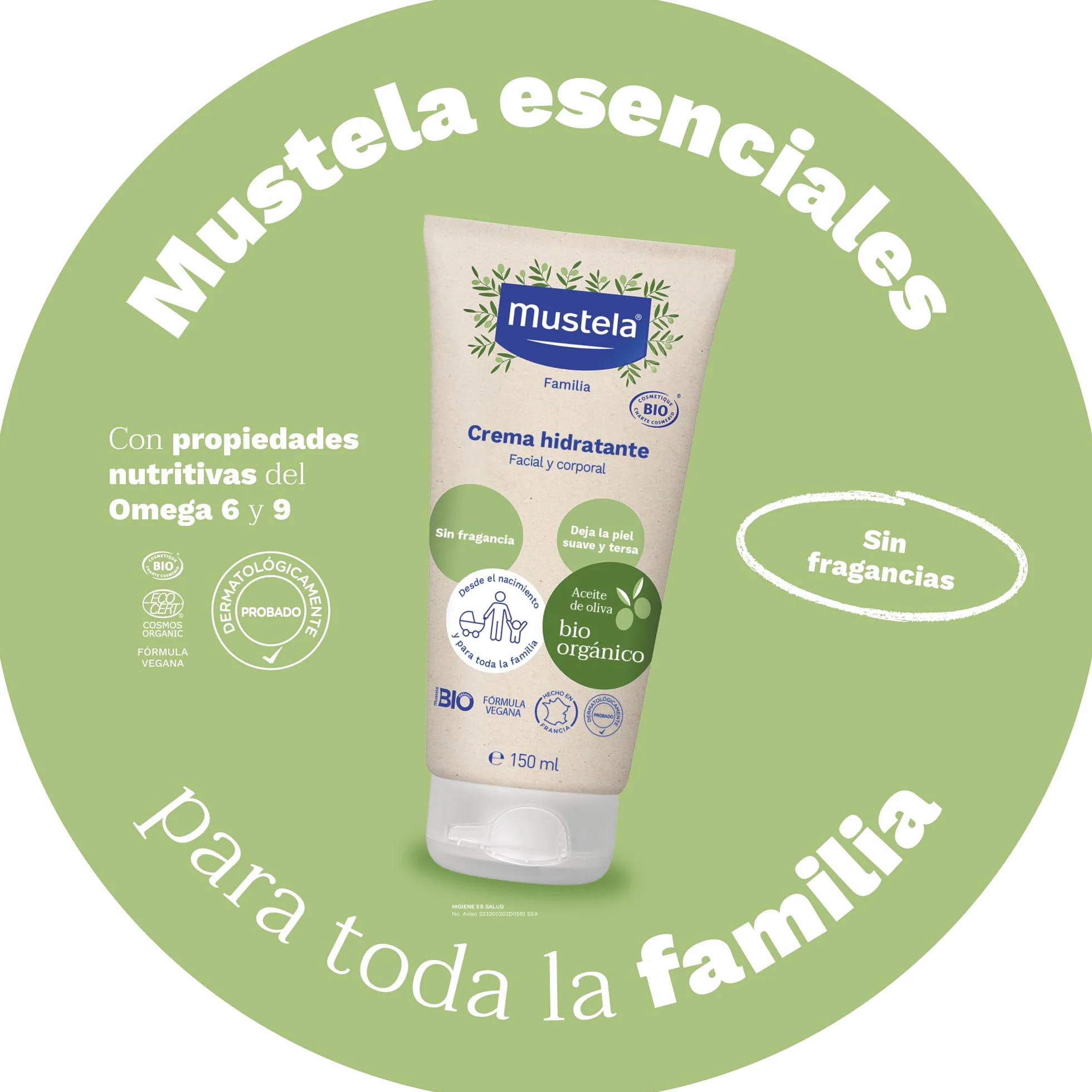 Mustela Bio Organico Crema Hidratante Facial y Corporal, 150 ml