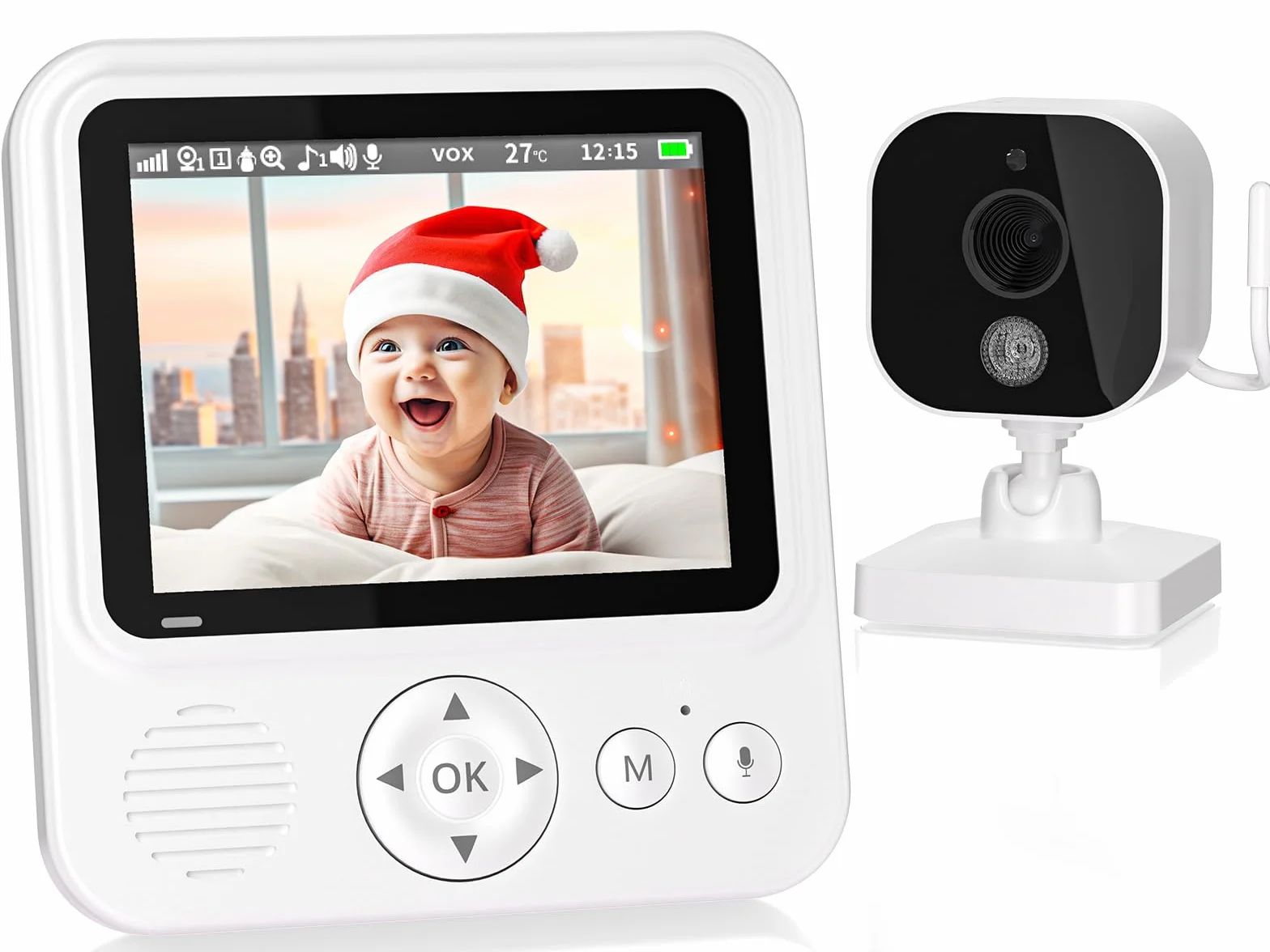 OBVHNUA Niania elektroniczna z ekranem 2,8" IPS, rozdzielczość 720p, podczerwień, dwukierunkowa komunikacja, monitorowanie temperatury, kołysanki, bateria 2000mAh, 2,4GHz FHSS, bez Wi-Fi