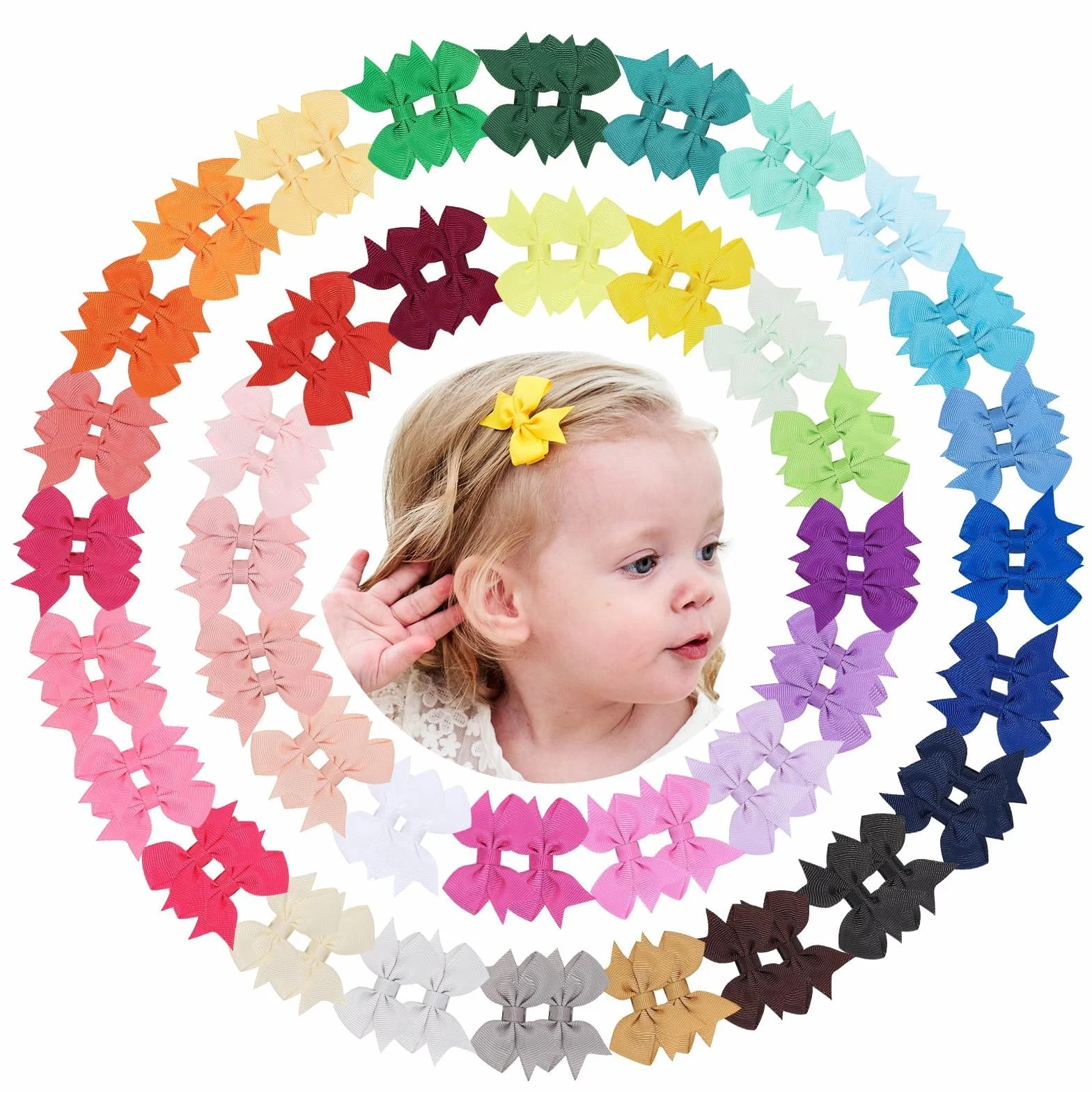 doboi 80PCS 2'' Baby Girls Fully Lined Grosgrain Boutique Solid Color Ribbon Mini Hair Bows Clips for Teens Infants Kids Toddlers Newborn Children Set of 40 Pairs