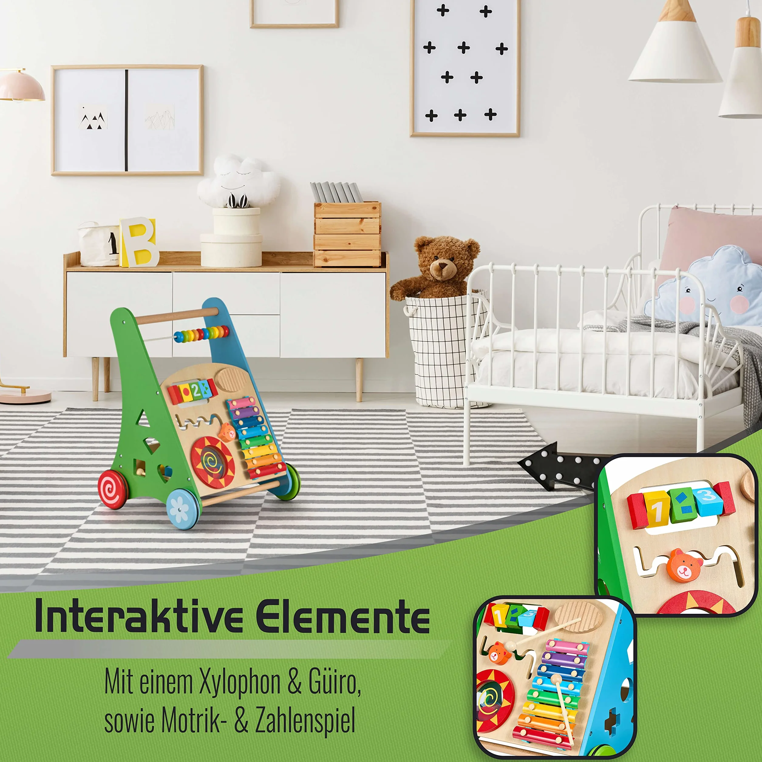Balinco LEARNING WAGON WOOD, 3 w 1, zabawka edukacyjna + zabawka muzyczna + chodzik dla dziecka od 6 miesicy