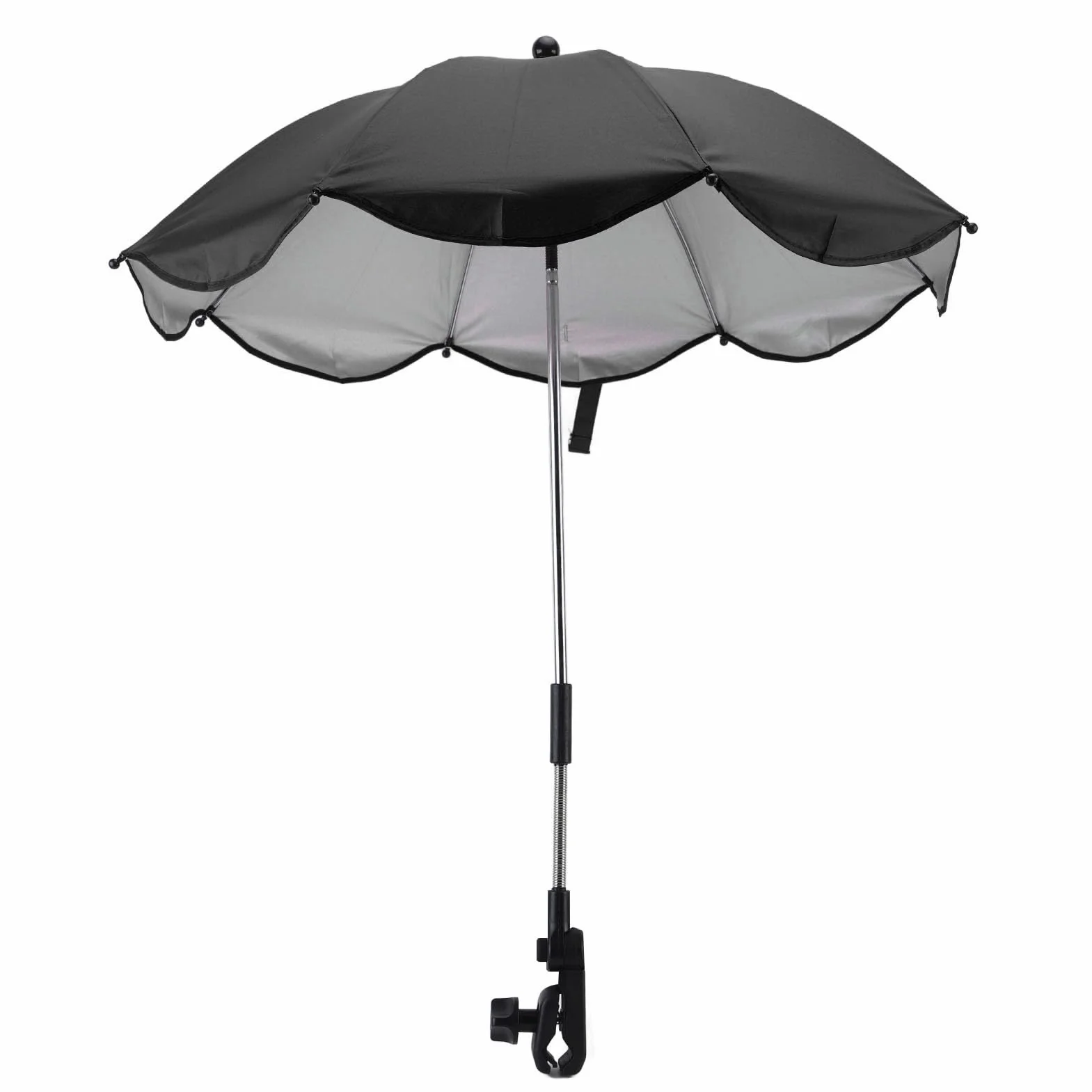 Parasol do Wózka Dziecięcego 14 Cali, Uniwersalna Parasolka do Wózka Dziecięcego Regulowana Ochrona UV Parasol Przeciwsłoneczny do Wózka Spacerowego, Gondoli, Wózka Inwalidzkiego (Czarny (srebrny klej))