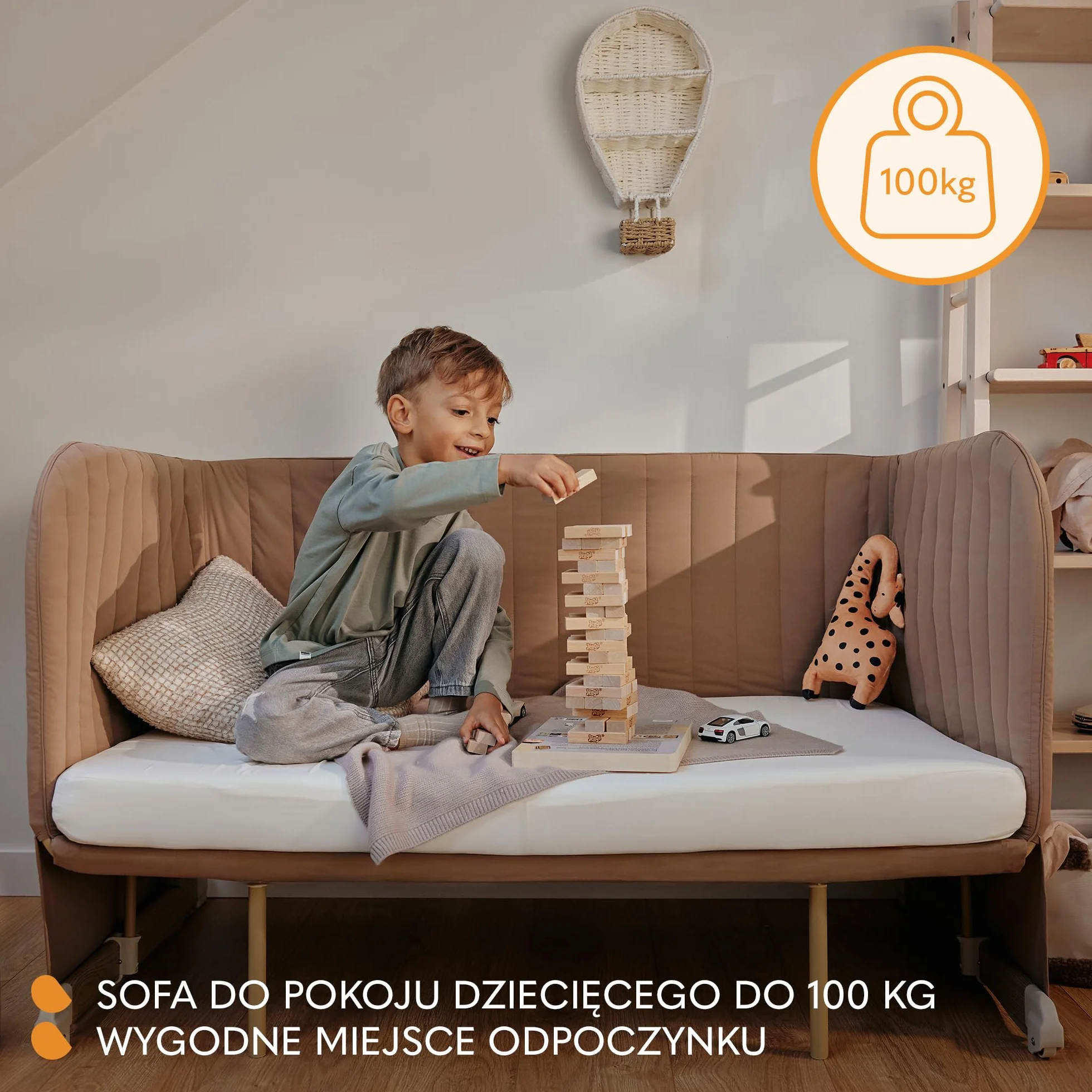 LIONELO THOMI PLUS 5 w 1 Dziecięce Łóżeczko Wolnostojące, Dostawne do 9kg, dla Starszego Dziecka do 30 kg, Kojec do 15 kg, Sofa do 100 kg Regulacja Wysokości, 2 Koła, Otwierany Bok (Carmel)
