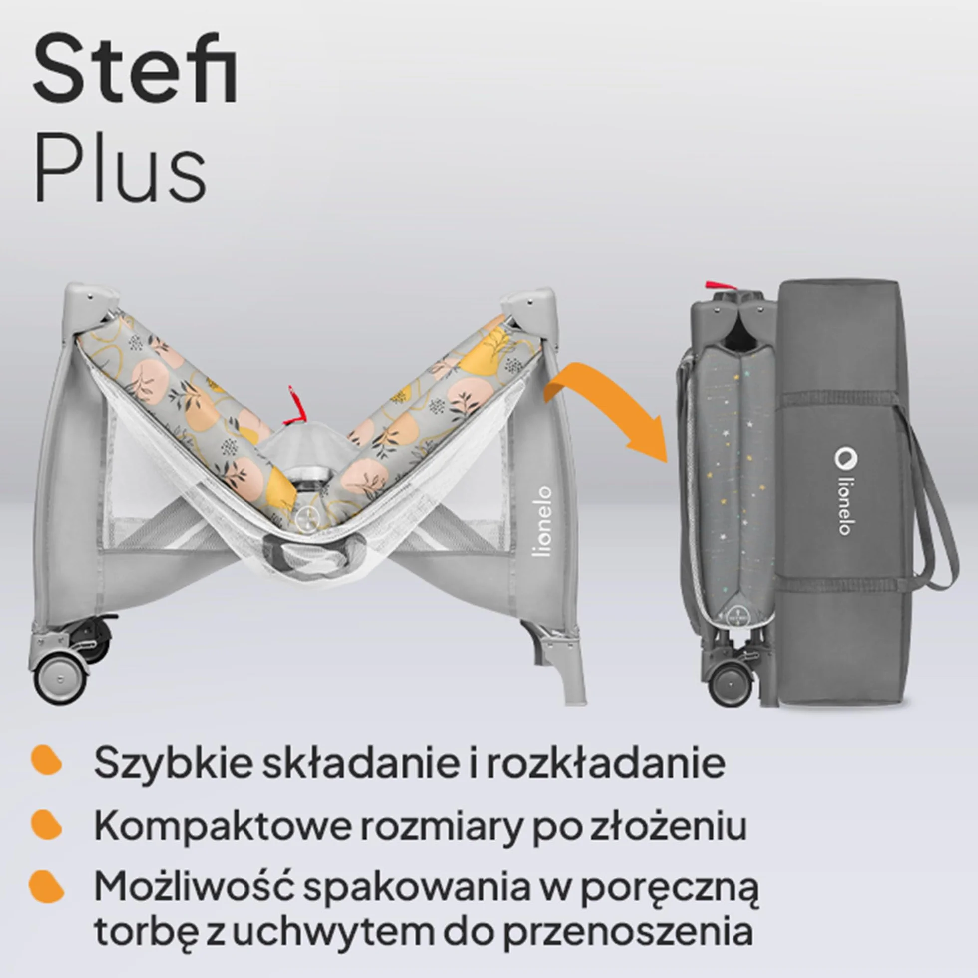 LIONELO Stefi Plus łóżeczko turystyczne 2 w 1 do 15 kg, łóżko dziecięce z materacem, boczne wejście z zamkiem błyskawicznym, wysokiej jakości materac piankowy, szybkie składanie