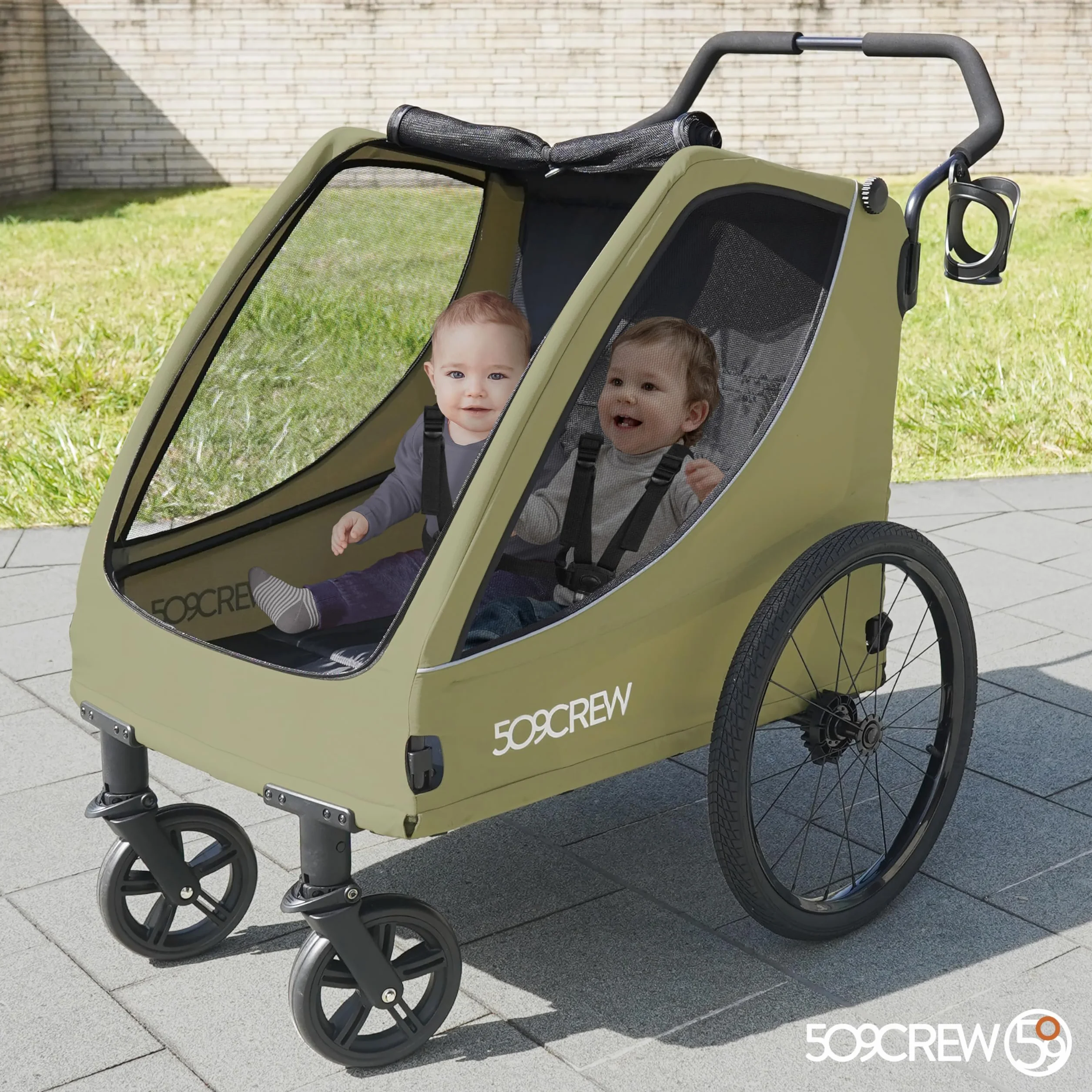 509 Trekker II, uniwersalny wózek dziecięcy dla 2 dzieci w wieku od 6 miesięcy, do załadunku, wózek na 4 koła, obciążenie do 50 kg, pokrowiec przeciwdeszczowy w zestawie
