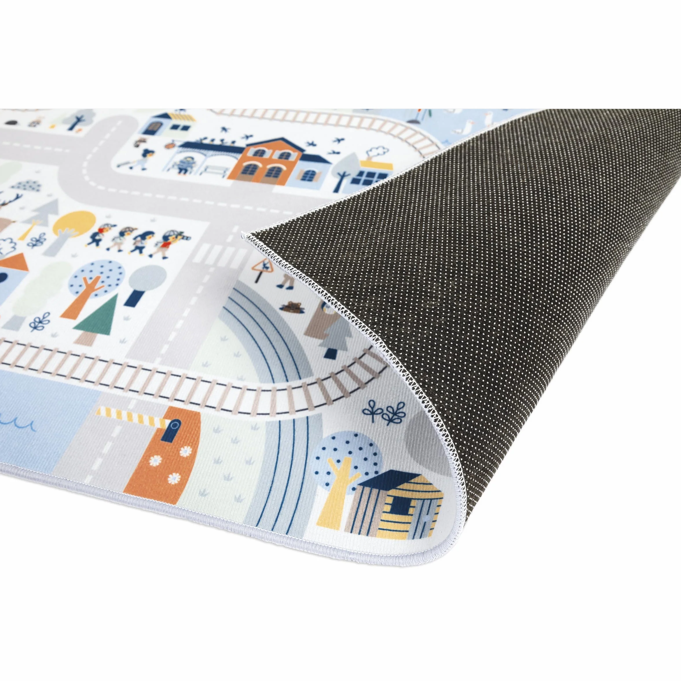 Janod Tapis Voiture Enfant - Thème Montagne Hiver - Doux & Antidérapant - Motyw Sport & Vallée - Tapis de Jeux Chambre Fille & Garçon - 120 x 78 cm - Lavable à la main - A partir de 2 ans - J05940