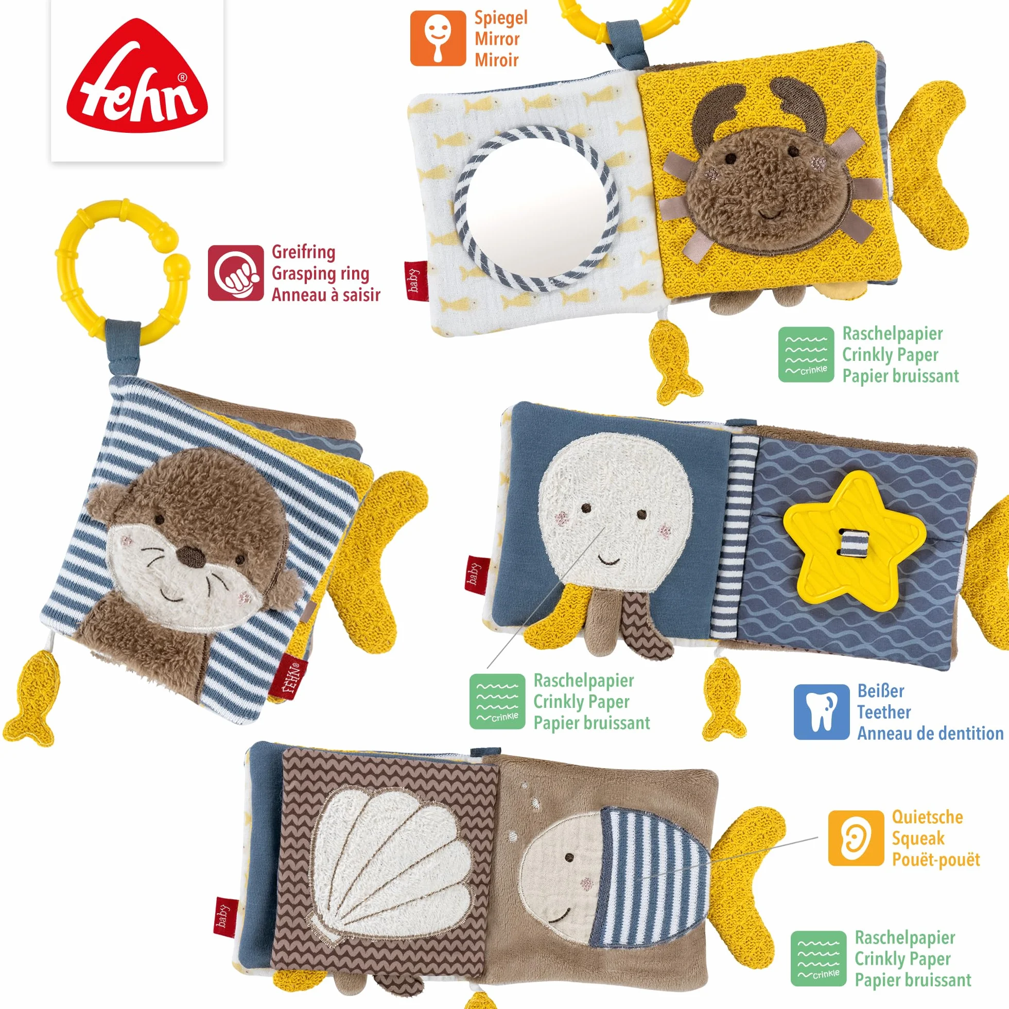 Fehn Stoffbuch Otter – Fühlbuch mit Tier-Motiven: 8 Seiten mit spannenden Farben & Funktionen zum Fühlen, Greifen und Staunen - ein perfekter Begleiter für zuhause & unterwegs