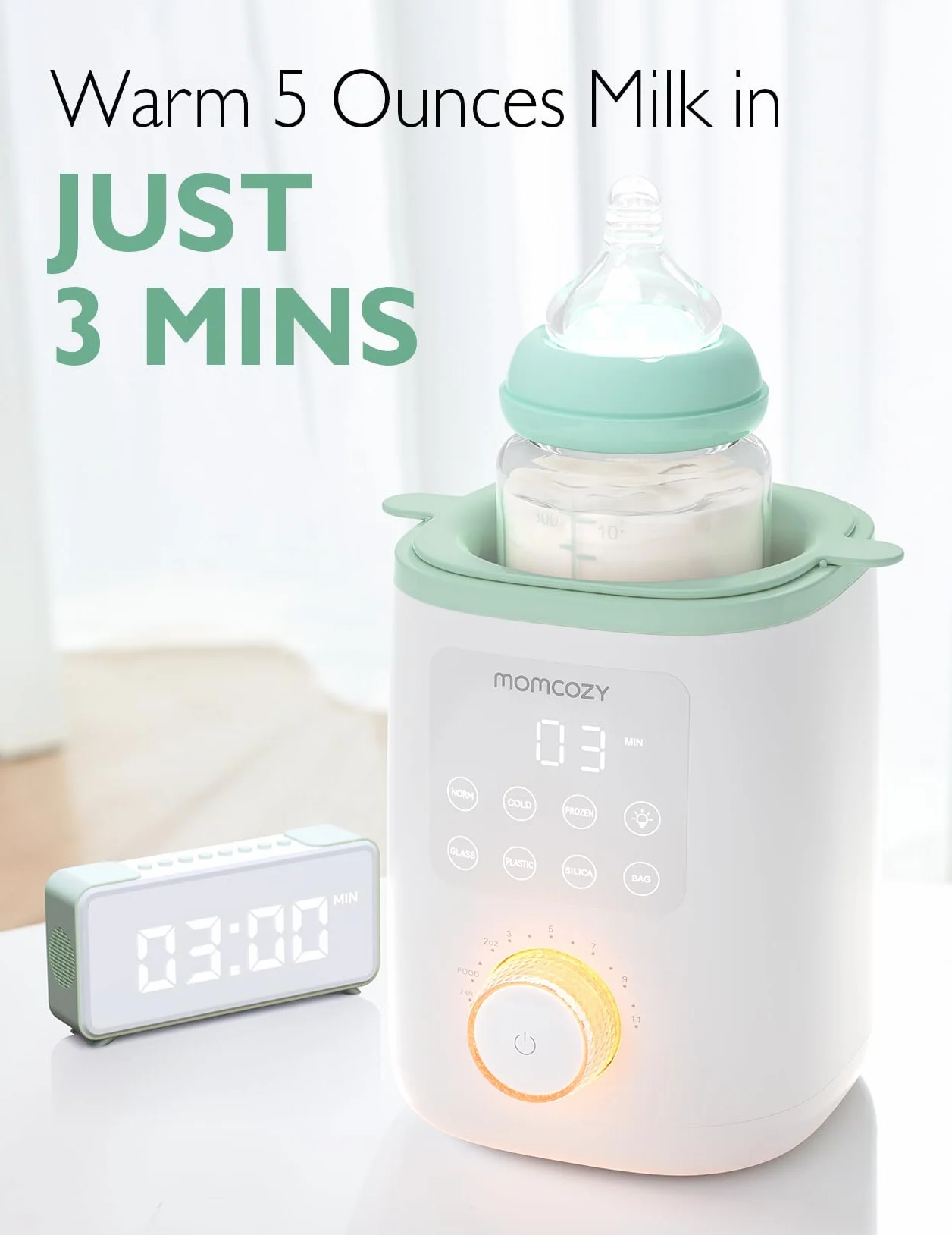 Momcozy Nutri, ogrzewacz do butelek dla niemowląt 9 w 1 z lampką nocną, dokładna regulacja temperatury, utrzymuje składniki odżywcze w mleku matki, do wszystkich butelek z mlekiem matki lub mieszanki
