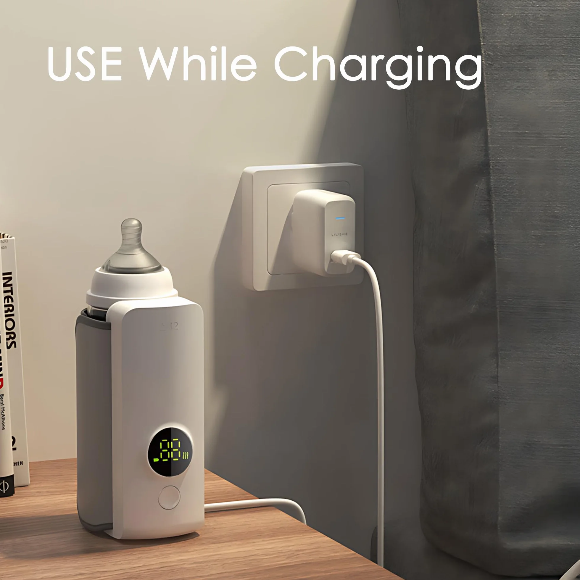Przenośny Podgrzewacz do Butelek na Mleko, Elektryczny Podgrzewacz do Butelek na Mleko Matki, Podróżny Podgrzewacz do Butelek 6000 MAh, Bezprzewodowy Przenośny Podgrzewacz do
