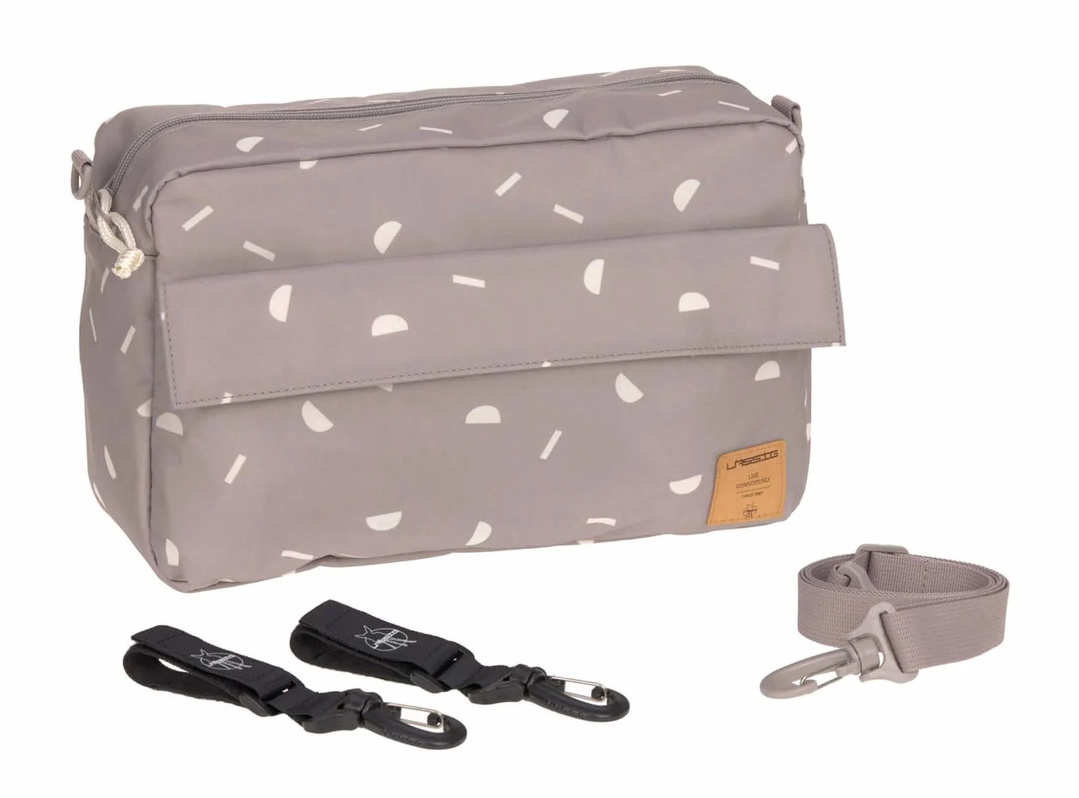 LÄSSIG Organizer do wózka dziecięcego, torba na ramię, torba do wózka dziecięcego, w zestawie z mocowaniem do wózka dziecięcego / Casual Buggy Organizer Bag Blocks Taupe