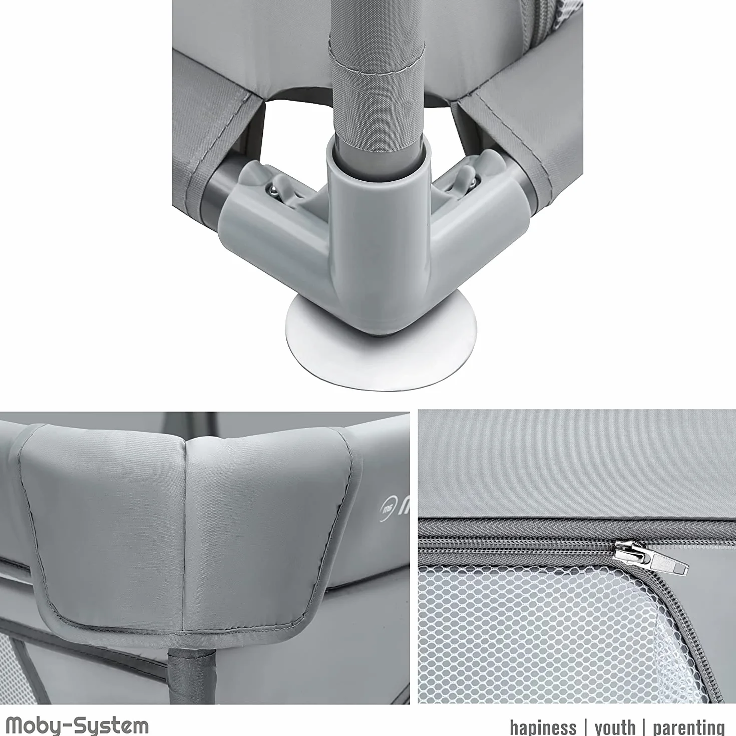 Moby-System Kojec dla Niemowląt, Centrum Aktywności dla Dzieci, z Antypoślizgową Podstawą, Stabilny, Ochrona, Wodoszczelny, Torba Transportowa, 200 x 140 cm, Szary
