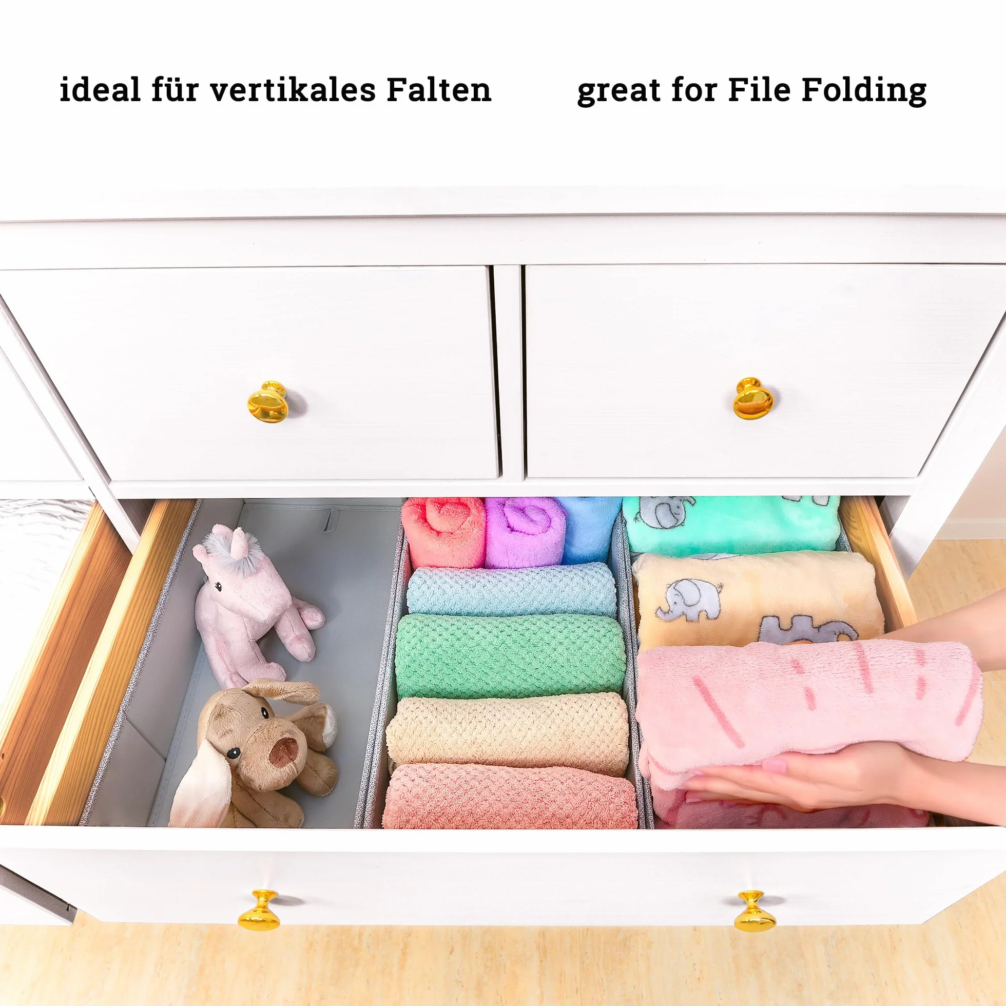 SIMPLE JOY® HEMNES Double FileFolding Box; zaprojektowany dla dużej komody Ikea HEMNES; stabilne dno; system porządkowania szuflad do przewijania, odzieży dziecięcej, skarpet, bielizny; zestaw 6