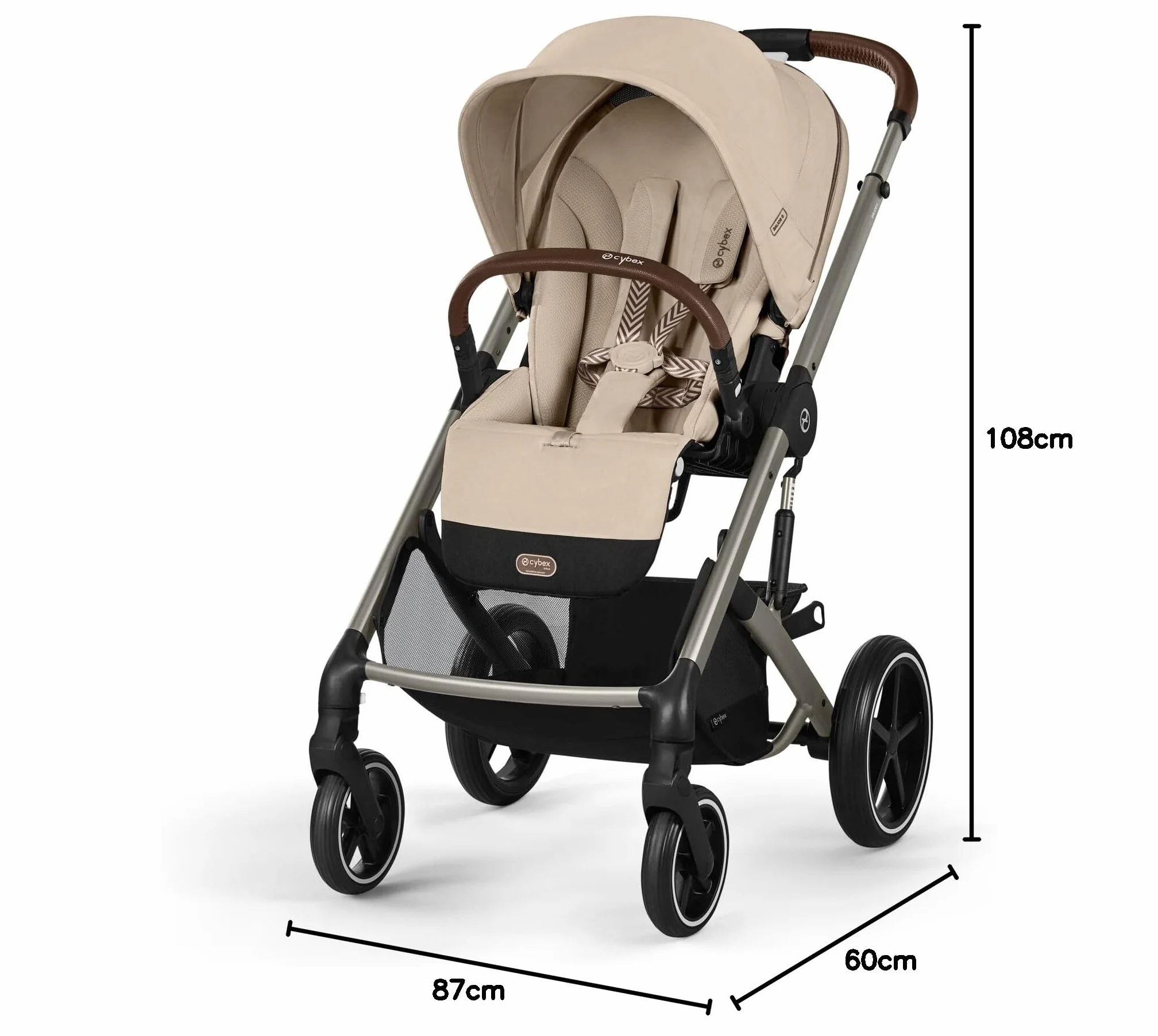 CYBEX Gold Wózek Dziecięcy Balios S Lux, Ergonomiczna Pozycja Leżenia, System Pasów Obsługiwany Jedną Ręką, Od Urodzenia Do 22 Kg (Ok. 4 Lata), Almond Beige