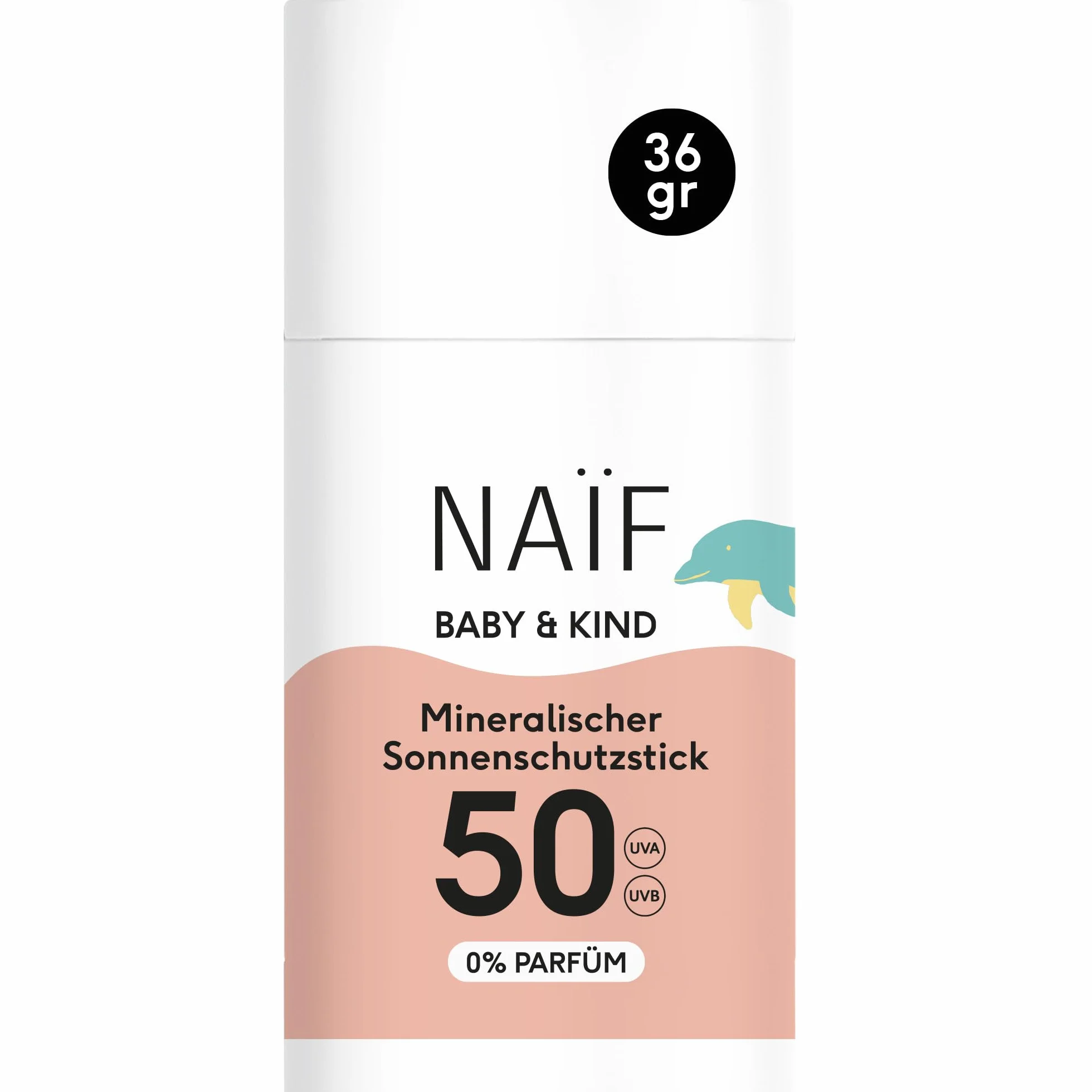 Naïf - Mineralny kij chroniący przed słońcem - dla niemowląt i dzieci - SPF 50-0% perfum - sztyft bez mikroplastiku, olejów mineralnych lub silikonów - ochrona UVA i UVB - wodoodporny - testowany