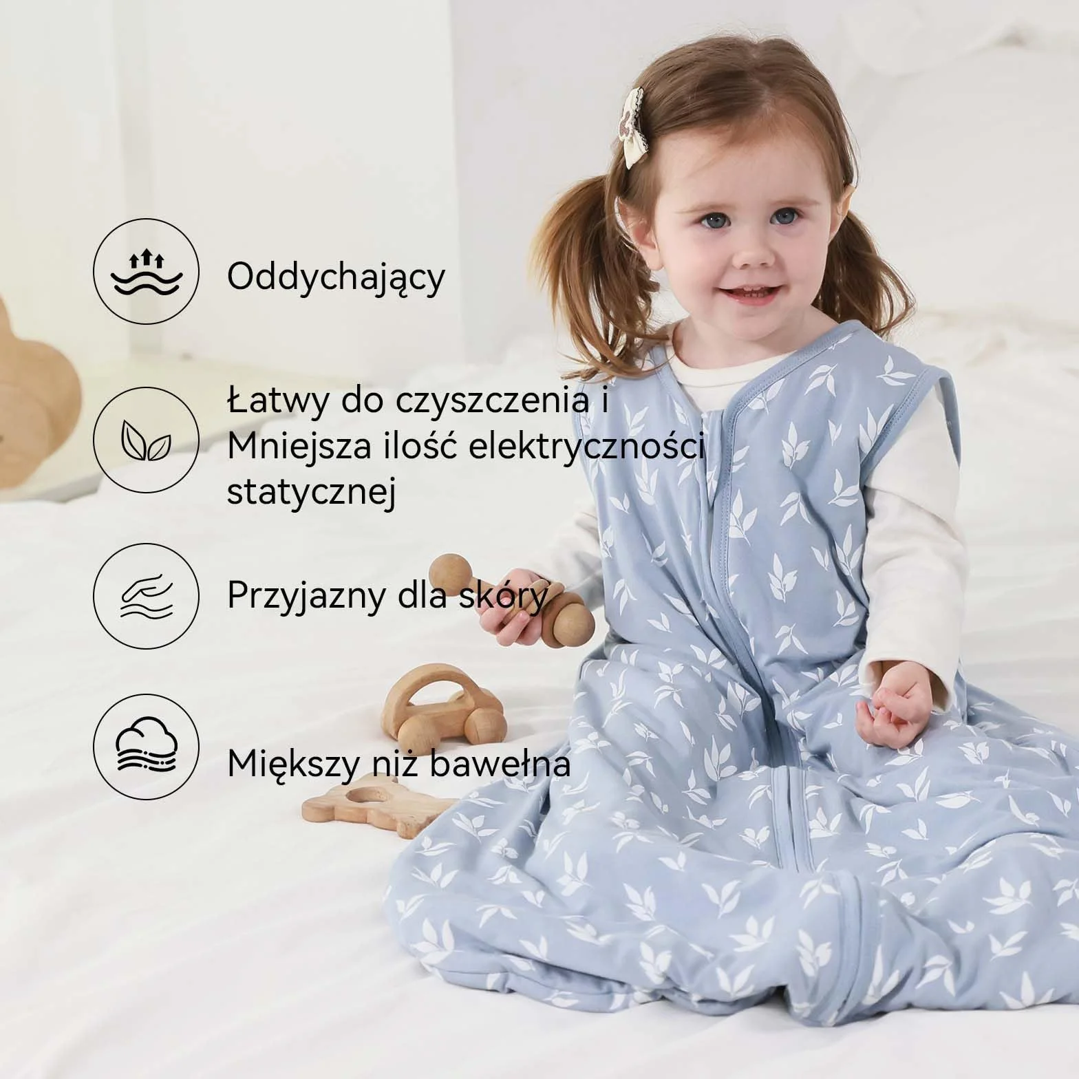 Śpiworek dziecięcy 1,0 Tog, 2 sztuki, supermiękki wiskoza, wykonany z bambusa, czysty organiczny worek do spania dla niemowląt, wiosna lato(niebieski, rozmiar M)