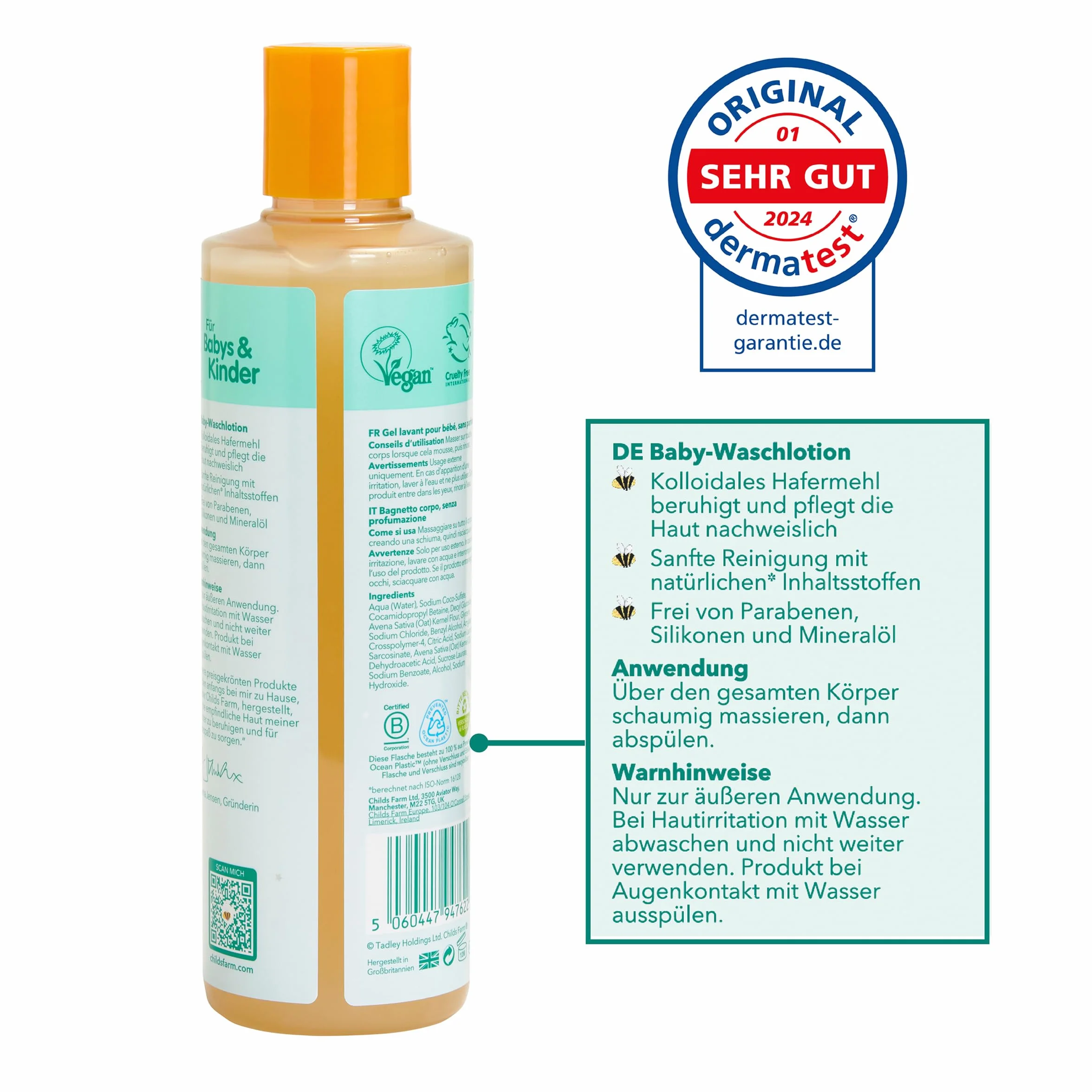Childs Farm OatDerma Baby balsam do mycia 250 ml, bez perfum |Delikatne czyszczenie, do wrażliwej lub skłonnej do egzemy skóry niemowląt i dzieci. Również dla noworodków.