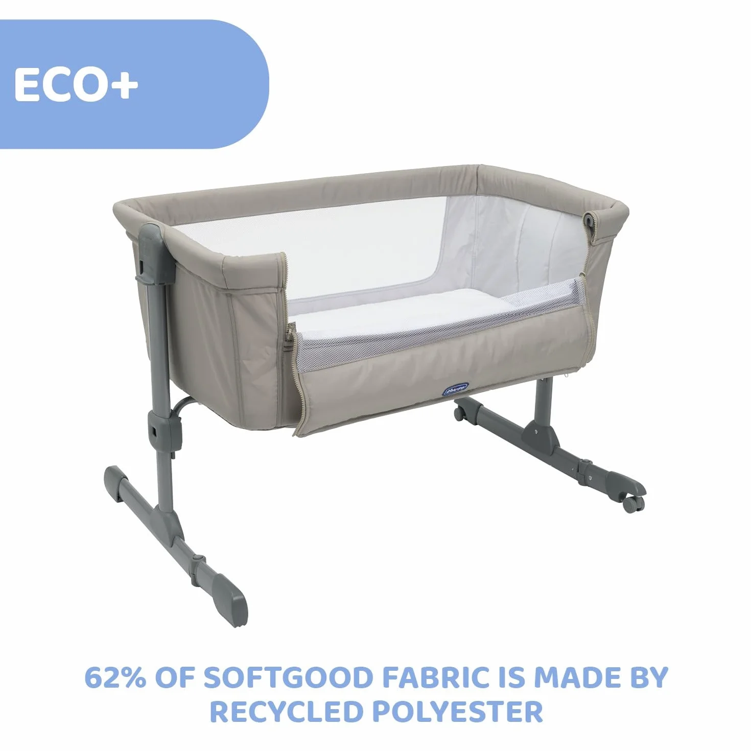 Chicco Next2Me Essential,Łóżeczko dziecięce boczne, łóżeczko do wspólnego spania, kompatybilne z kilkoma łóżkami, regulowana wysokość, materac i torba w zestawie, 0-6 miesięcy, beżowe