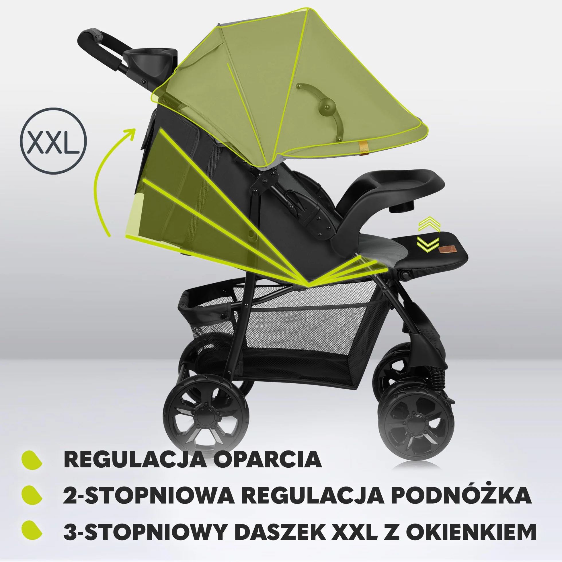 LIONELO Emma Plus Wózek Spacerowy Dziecięcy, Spacerówka od 6 do 36 Miesięcy do 15 kg, Lekka Konstrukcja, 5-punktowe Pasy, Blokada Skrętu Amortyzatory Kosz na Zakupy, Daszek XXL (Szary)