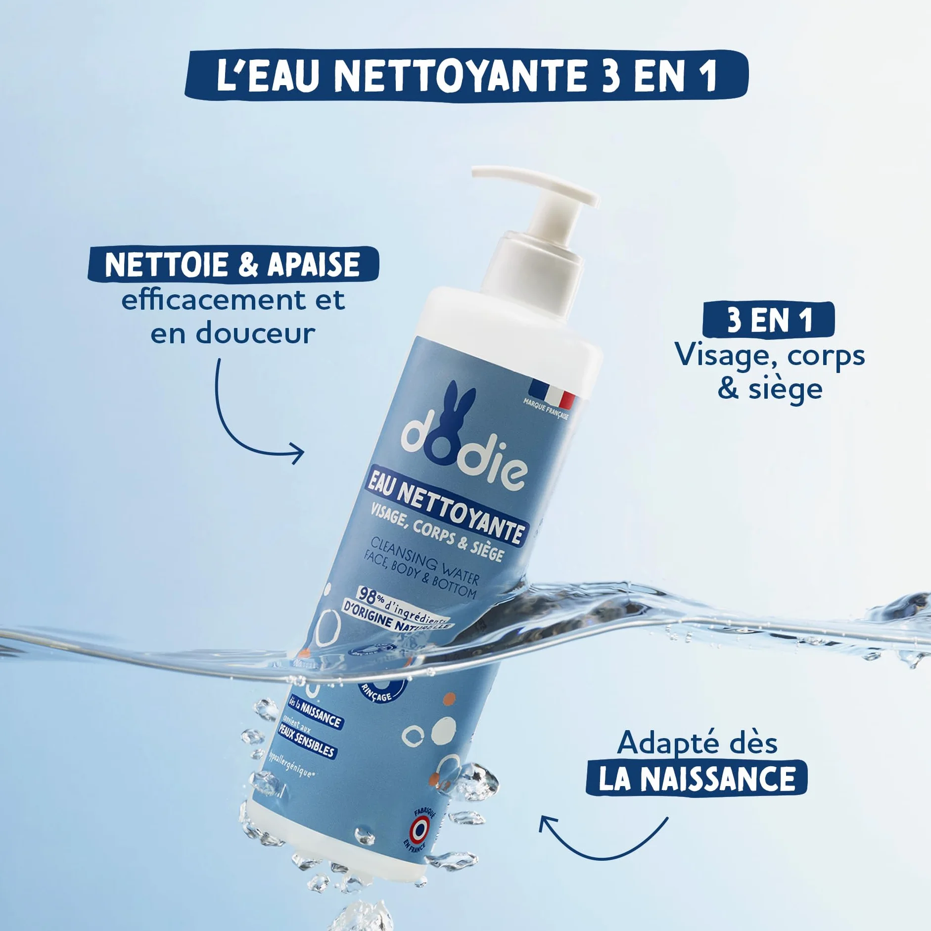 Dodie - 3-pak wody do czyszczenia, 500 ml