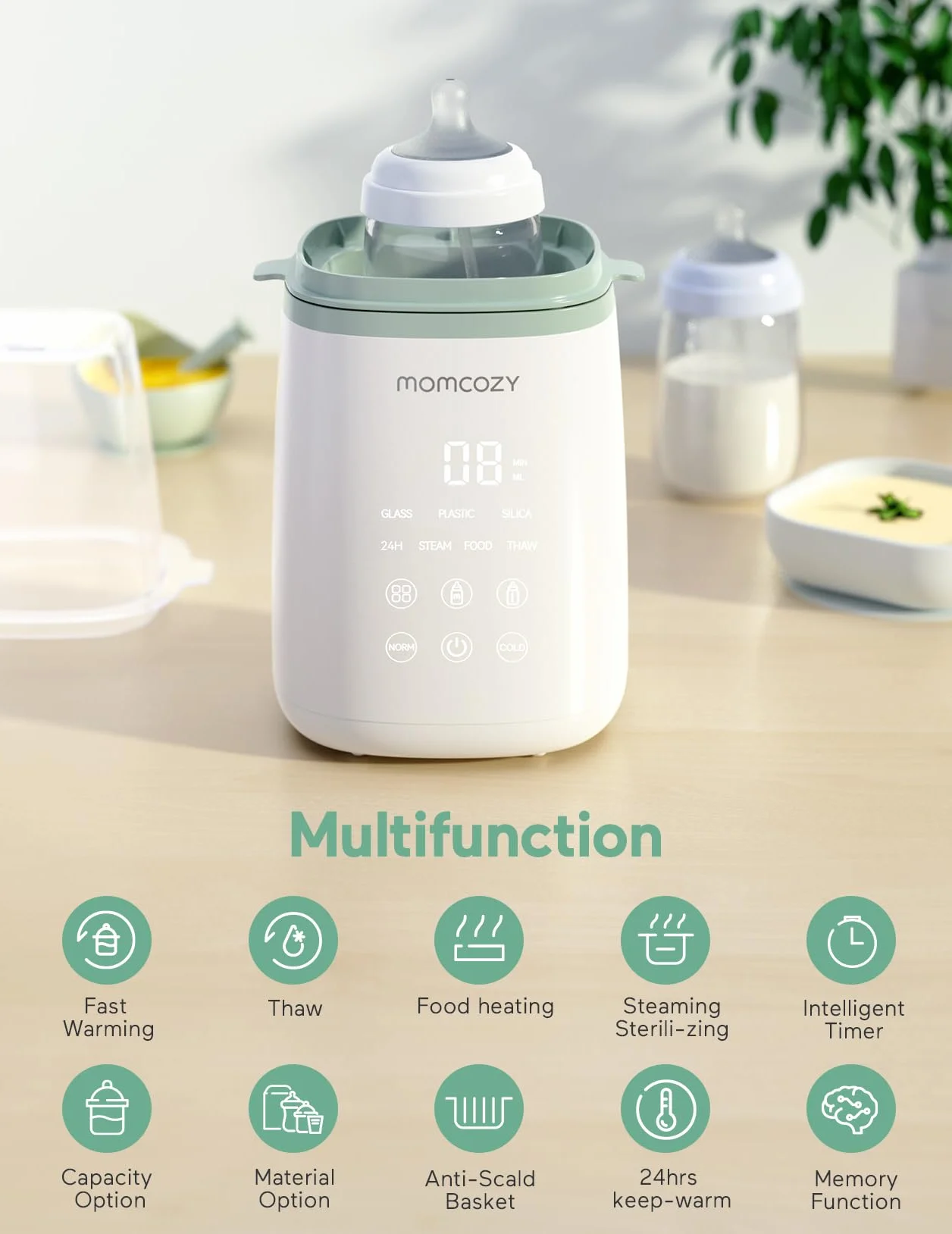 Momcozy Podgrzewacz do butelek, szybki podgrzewacz do mleka dla niemowląt z dokładną regulacją temperatury i automatycznym wyłączaniem, wielofunkcyjny podgrzewacz do butelek do mleka matki,