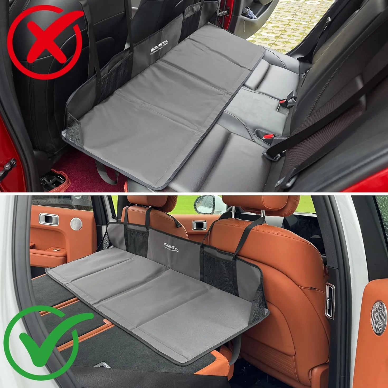EULANT Mostek na tylne siedzenie samochodu, wsparcie materaca samochodowego, przedłużacz materaca samochodowego do większości samochodów, SUV-ów, MPV, Tesla model Y/Model 3