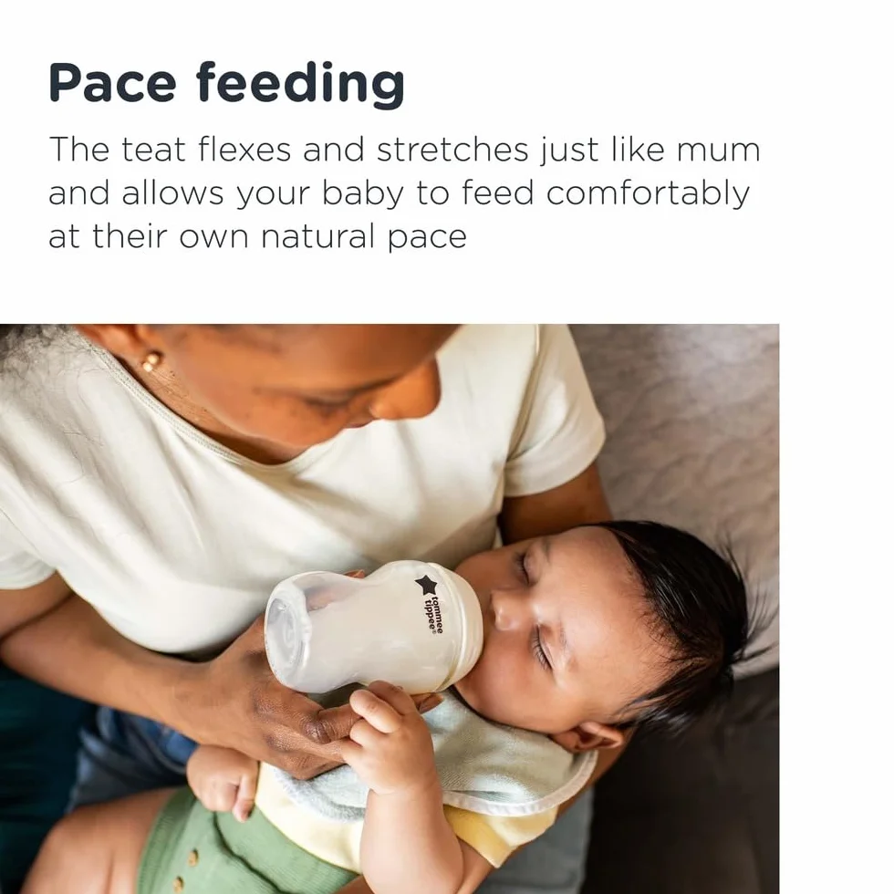 Tommee Tippee Closer to Nature smoczek do butelek z efektem piersi, antykolkowy zawór miękki, silikonowy, szybki przepływ 6 m+, 2 szt
