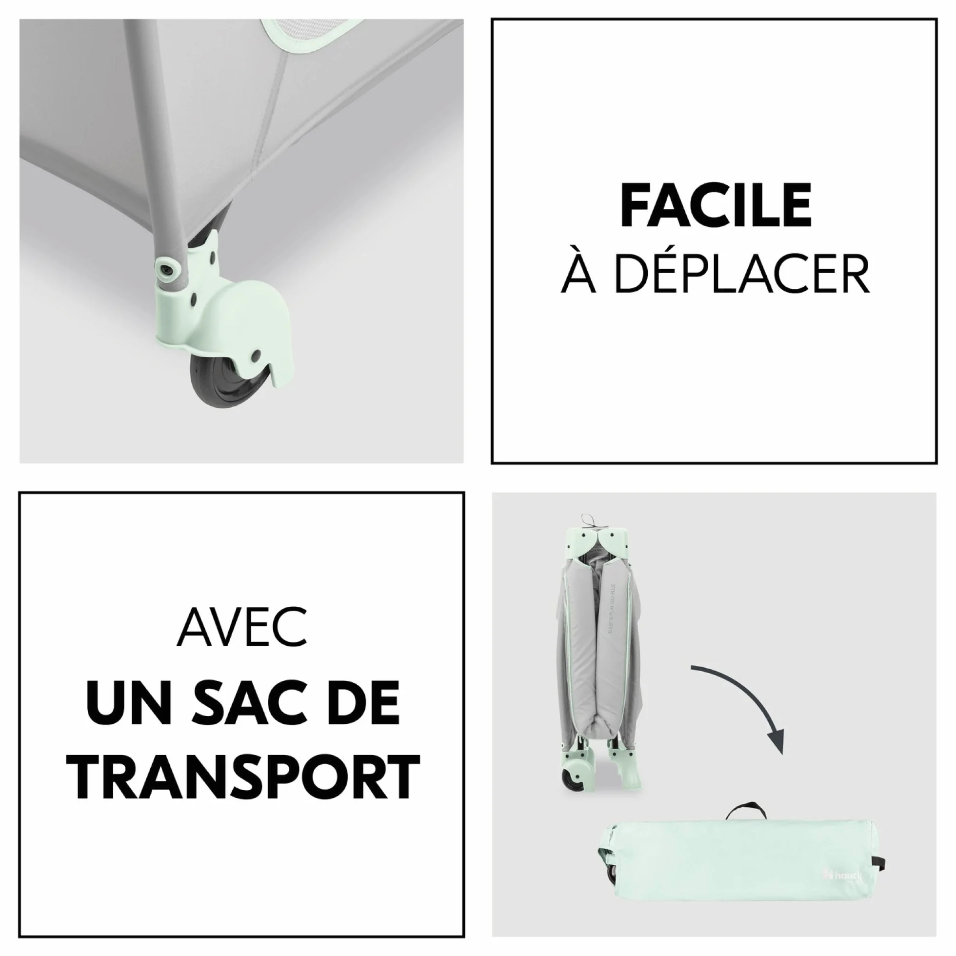 hauck Bebe Sleep N Play Go Plus, duży otwór boczny do zabawy, składany, kompaktowy, torba do przenoszenia, od urodzenia do 15 kg, Dusty Mint