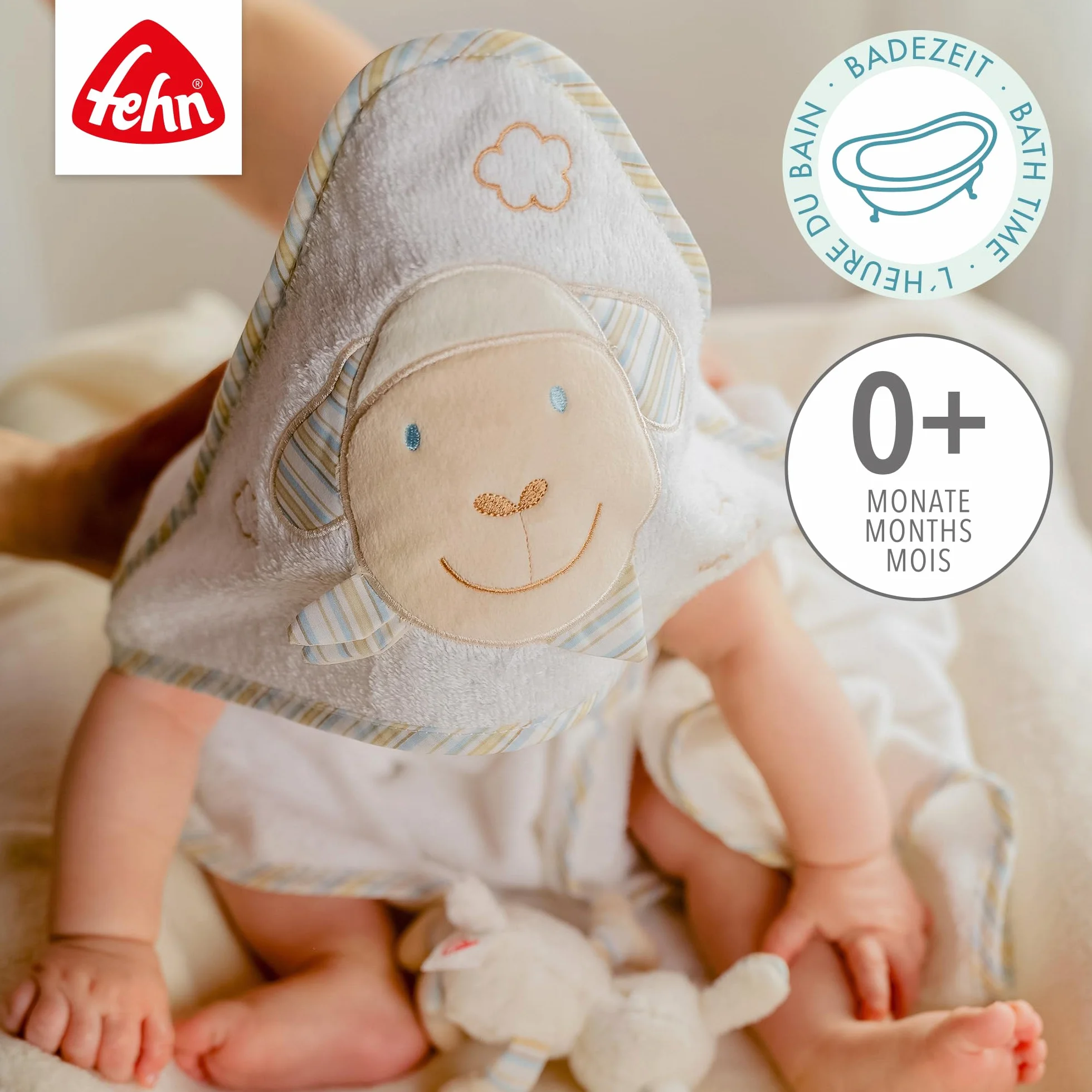 Fehn 397086 Ręcznik Kąpielowy Z Kapturem Babylove Dla Niemowląt Od 0 Miesięcy, 80 X 80 cm, Beżowy, Owca