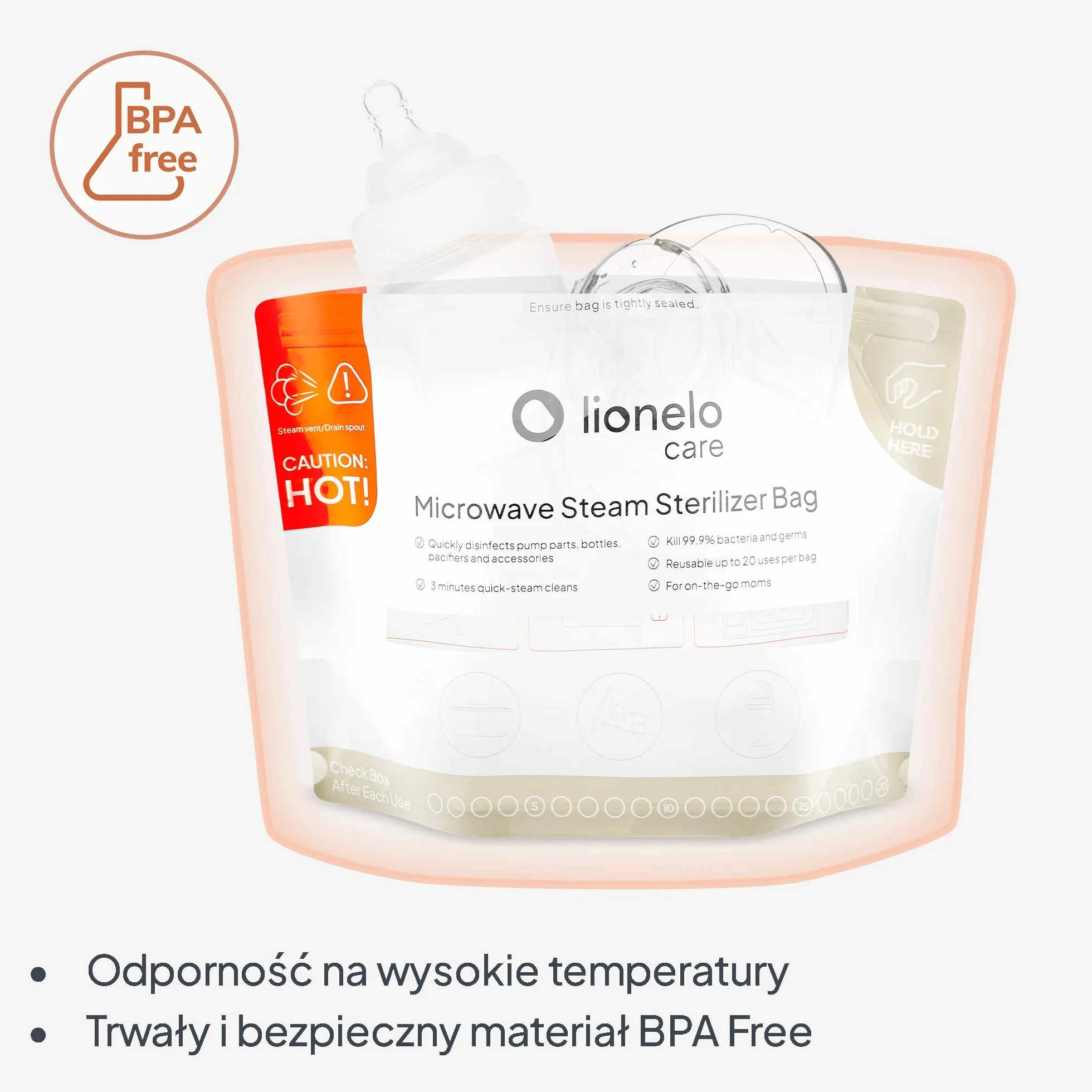Lionelo Torebki do Sterylizacji Parowej ThermBag do Mikrofalówki, Sterylizator do Butelek dla Niemowląt, Smoczków, Laktatora, Podróżny, Woreczki 16 szt. Wielorazowe