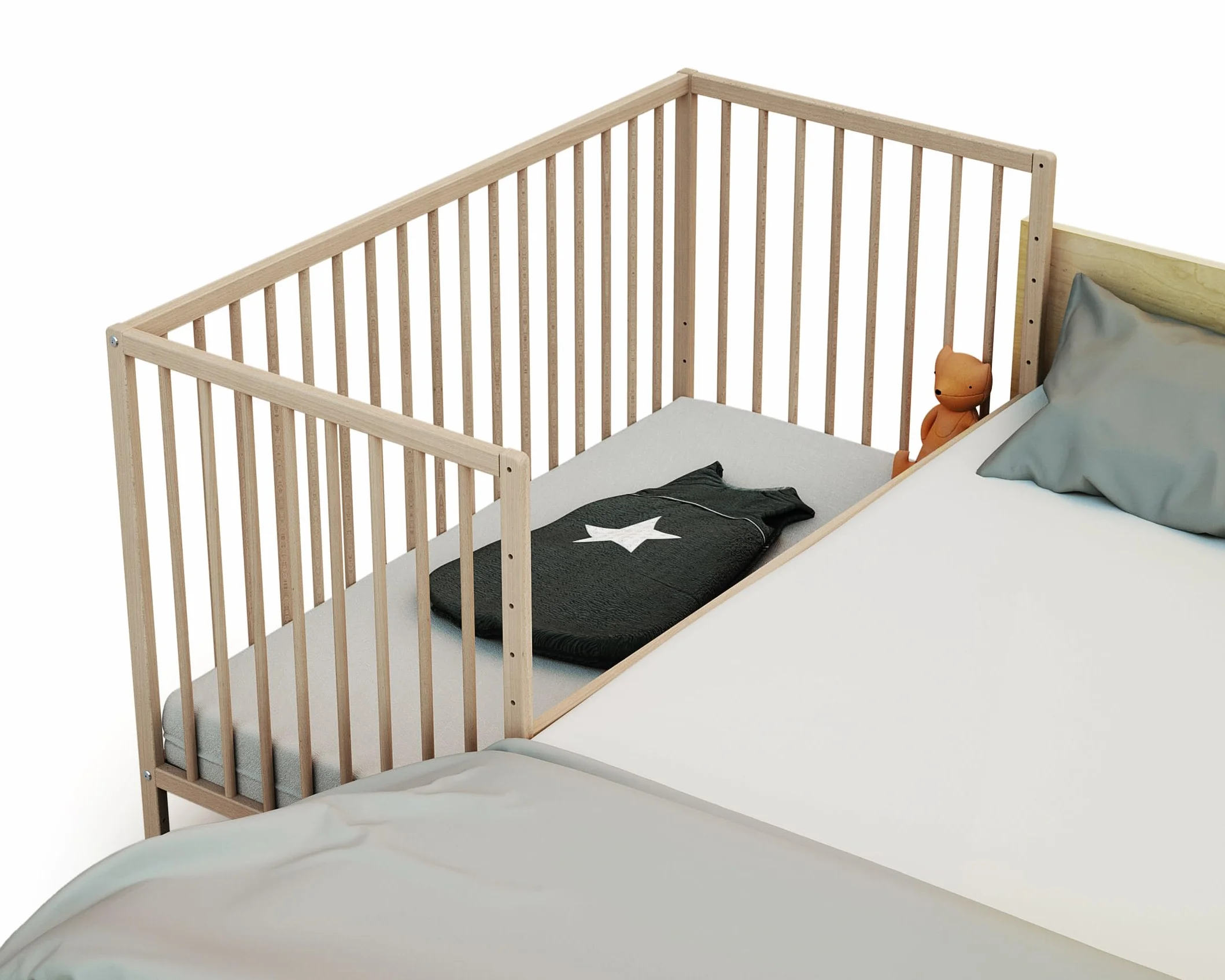 WEBABY - Drewniane łóżeczko dziecięce 60x120cm | Surowy Buk | Lite drewno | Od urodzenia | Regulacja wysokości | Łóżko barowe lub wspólne spanie | Komfort snu | Podstawa listwowa