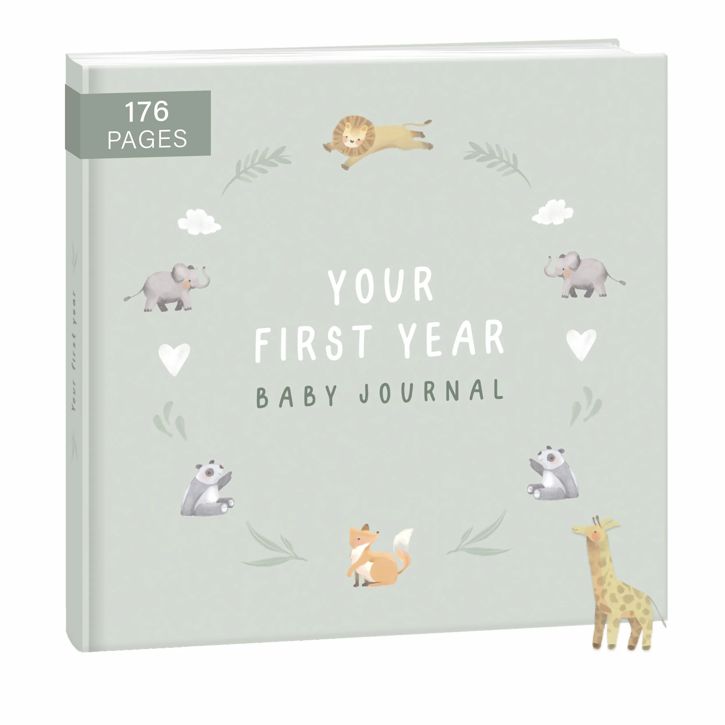 mintkind First Year Baby Journal – 176 Page Memory Book to Document Baby Milestones – Sage Green Hardcover – neutralny album fotograficzny dla płci – mocny prezent dla urodzin lub baby shower