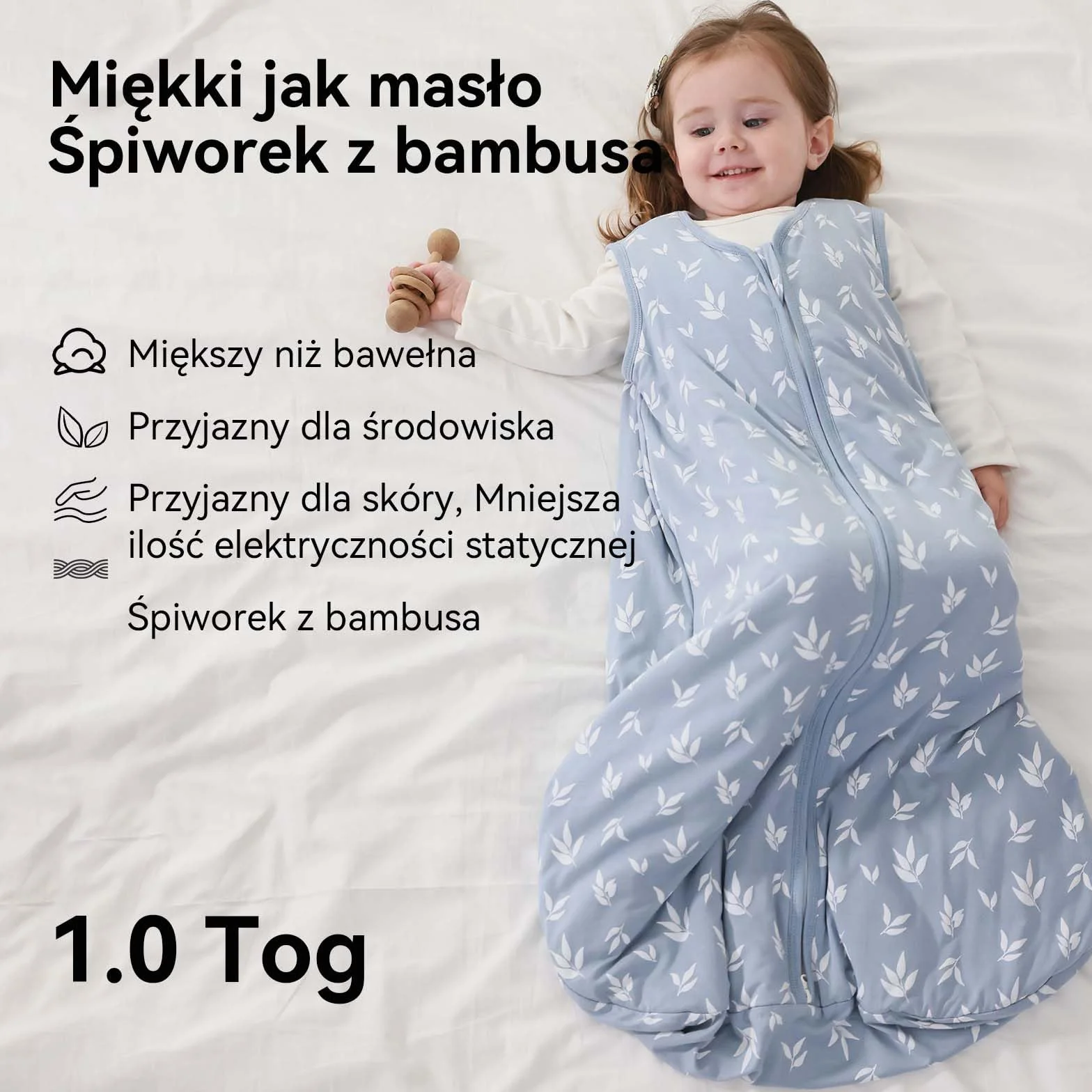 Śpiworek dziecięcy 1,0 Tog, 2 sztuki, supermiękki wiskoza, wykonany z bambusa, czysty organiczny worek do spania dla niemowląt, wiosna lato(niebieski, rozmiar M)