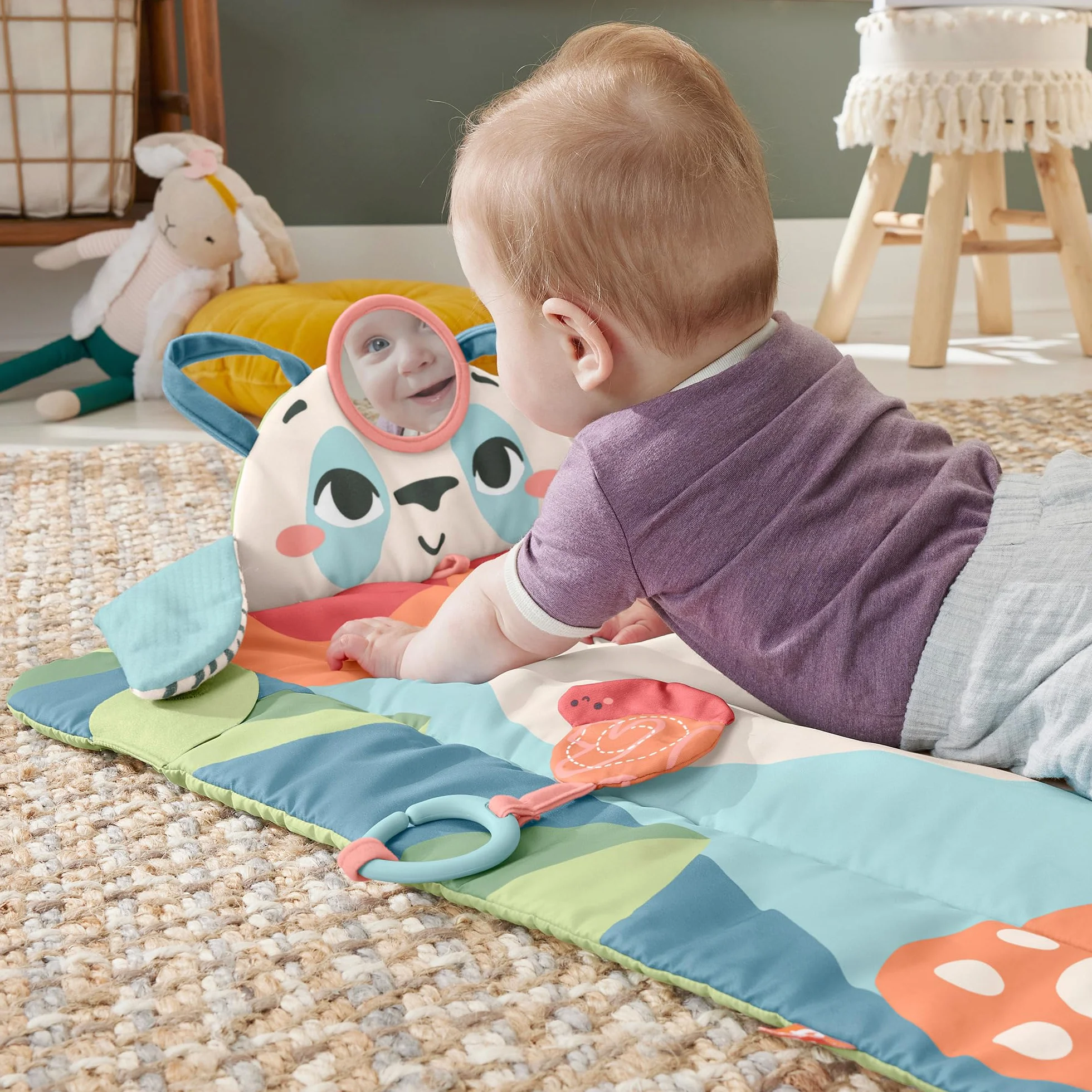 Fisher-Price Planet Friends Mata Wesoła Panda 3w1 z dwoma zabawkami dla noworodków, do zabawy na brzuszku, HKD65