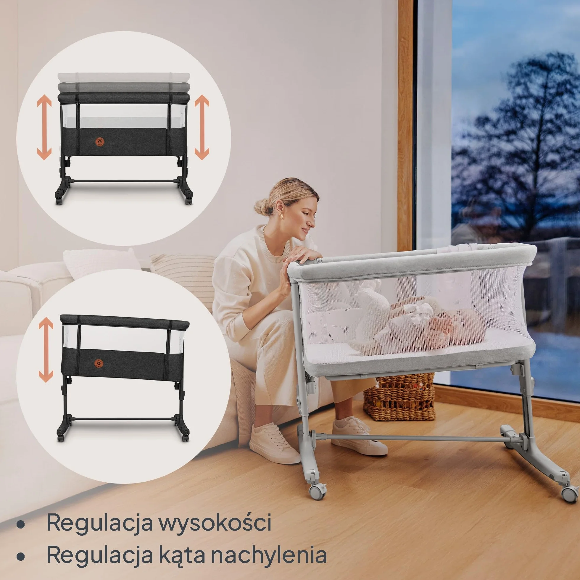 LIONELO Aurora 3 w 1 Łóżeczko Dziecięce do 9 kg, Łóżko Dostawne, Kołyska, Regulacja Wysokości oraz Kąta Nachylenia Materaca, 4 Kółka z Hamulcem Ergonomiczny Materac Torba (Grafitowy)