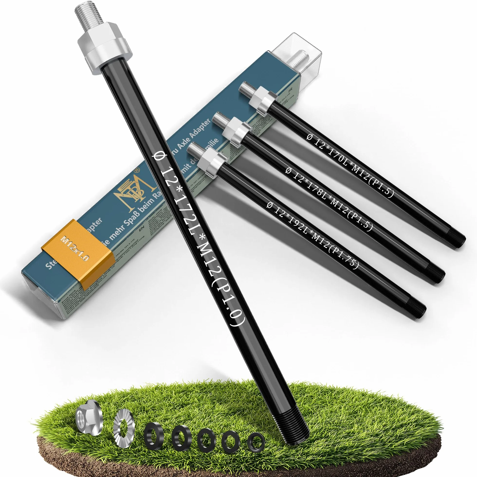 EMTB Adapter osi wtykowej M12, oś wtykowa z adapterem osi rowerowej, oś wtykowa, kompatybilna z większością sprzęgieł do przyczep rowerowych
