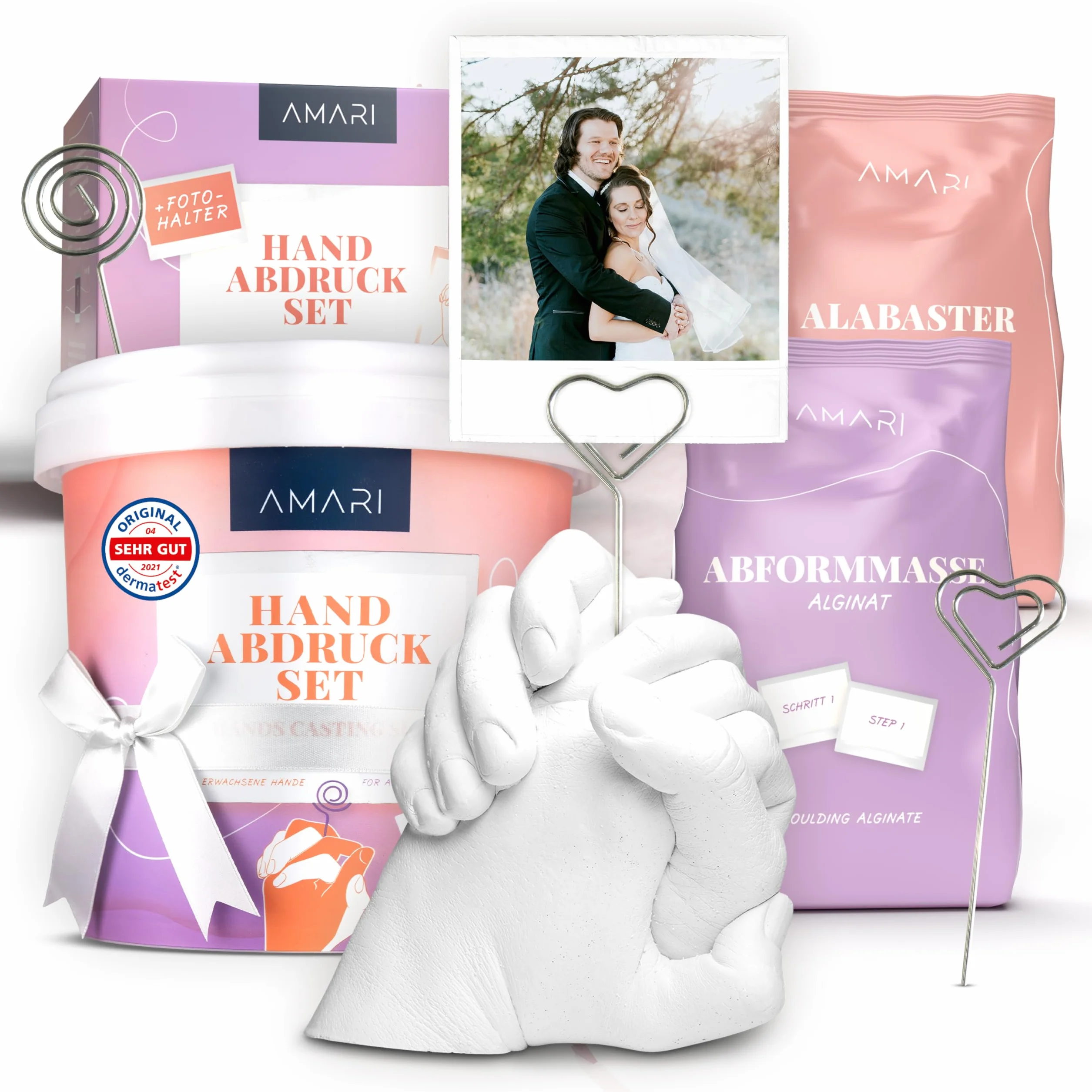Amari® Zestaw odcisków dłoni dla par i rodzin (zdjęcie) – zestaw do wykonania odcisków dłoni z gipsu – prezent z odciskiem dłoni dla par, prezent ślubny, prezent na rocznicę, prezent dla partnerów