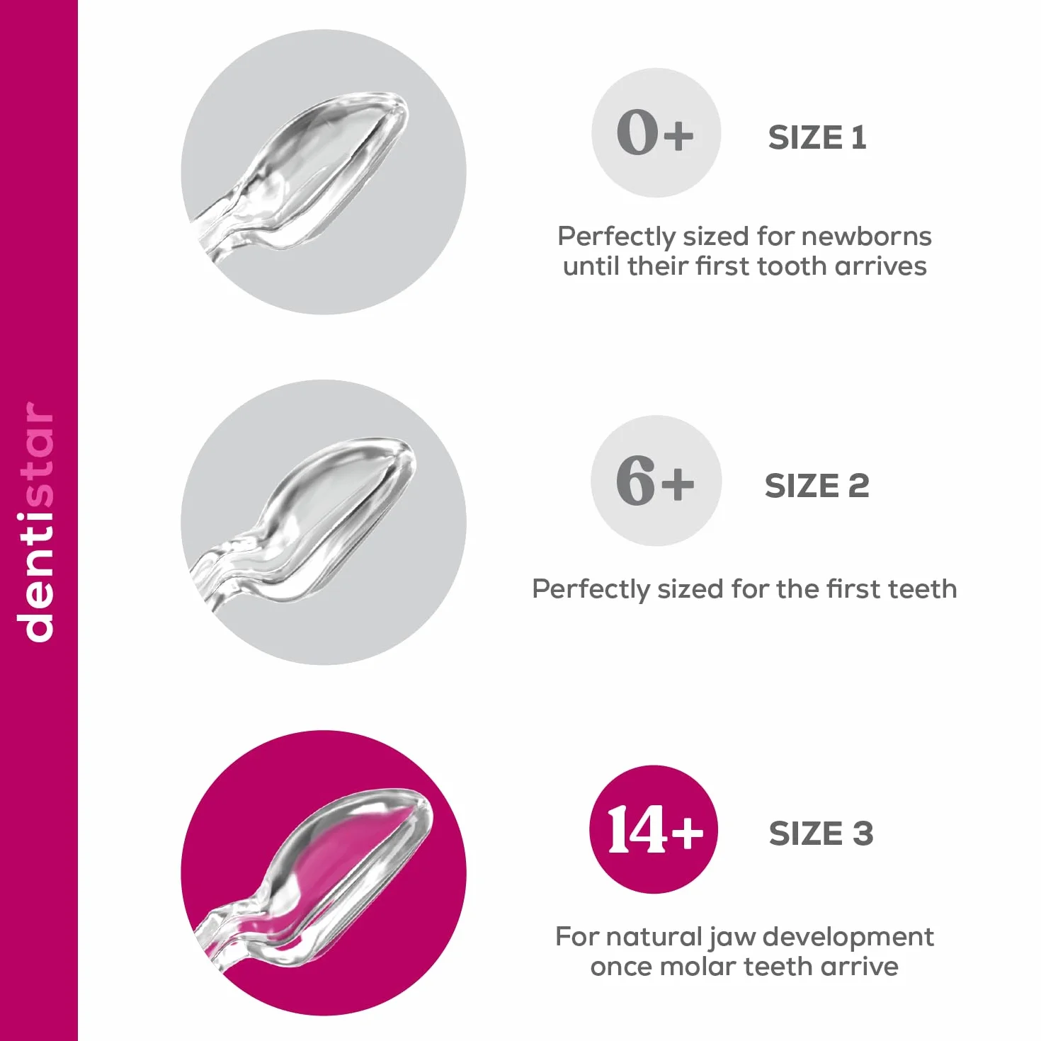 Dentistar Zestaw 3 ortodontycznych smoczków silikonowych – Rozmiar 3, od 14 miesiące – Smoczek dla niemowląt zapobiega nieprawidłowemu ułożeniu zębów – Bez BPA – Kwiat Wiśni