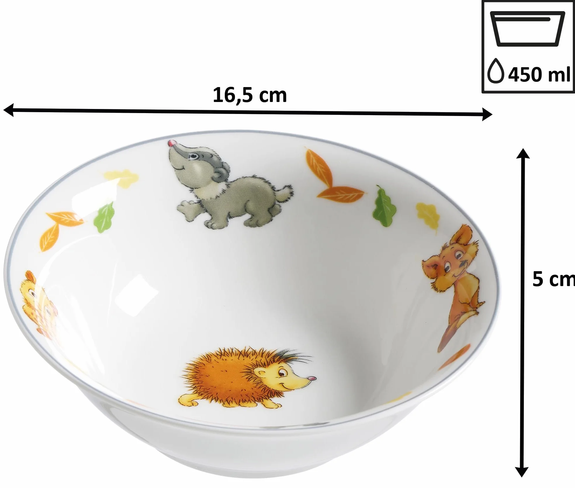 Ritzenhoff & Breker Zestaw naczyń dla dzieci, zwierzęta leśne ze sztućcami i szklankami, 10-częściowy, porcelana