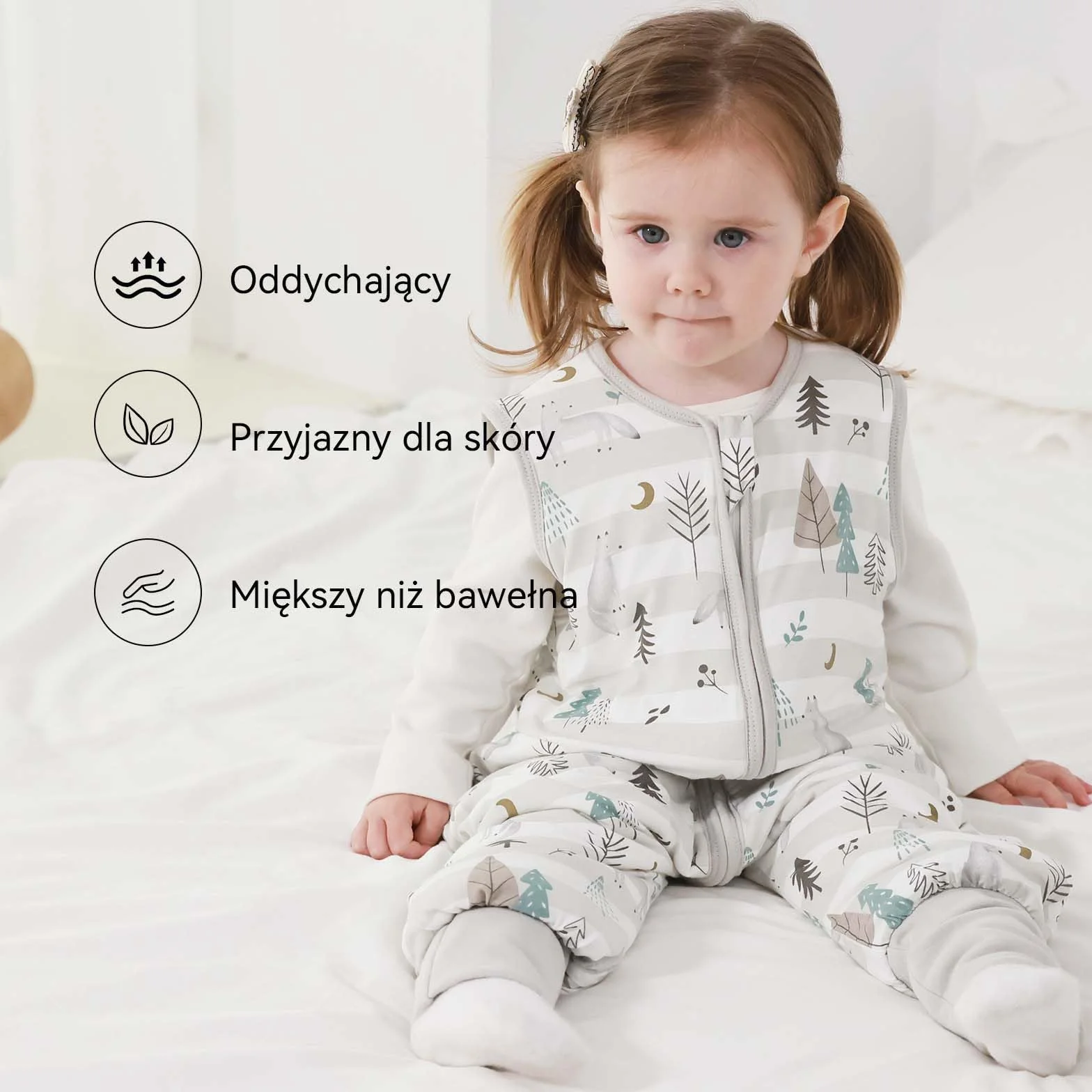 Śpiworek Dziecięcy z Nóżkami 1,0 Tog, 2 Sztuki, Supermiękki Wiskoza z Bambusa, bez Rękawów, dla Chłopców lub Dziewcząt, Wiosna, Lato, Jesień, Szary, Rozmiar S