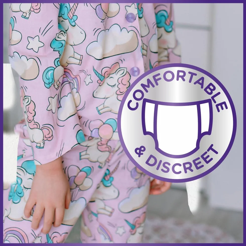 HUGGIES DryNites dziewczęce spodnie piżamowe – rozmiary 4-7 lat (30 spodni) – niezrównana ochrona w nocy z dyskretną ochroną i zabawnymi wzorami, 4-7 Years, Tworzywo sztuczne
