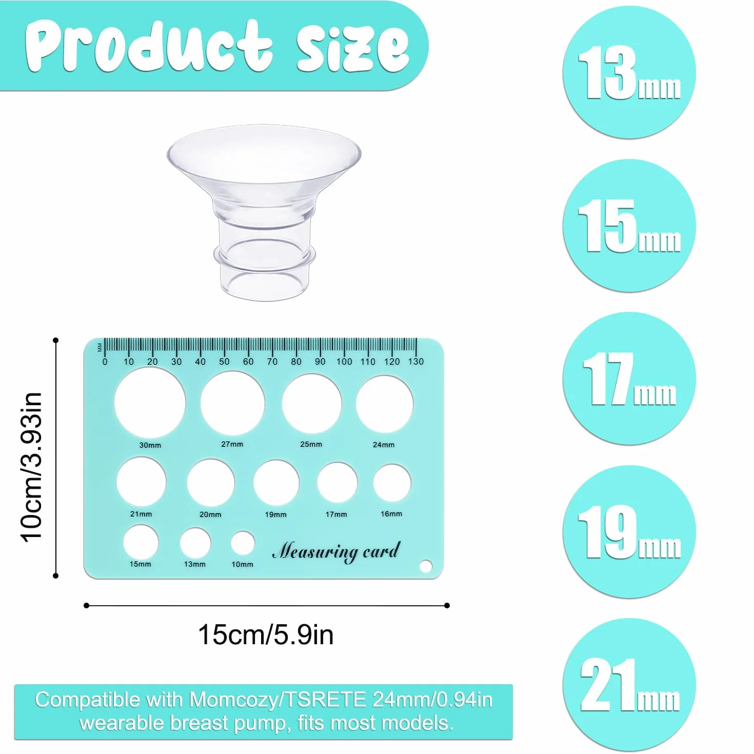 10szt Wkladki Kolnierzowe, Nadajace Sie Noszenia Wkladka Kolnierzowa Laktatora z Karta Pomiaru Sutków Akcesoria do Laktatorów Kompatybilne z Momcozy S9/S9Pro/S12/S12Pro (13/15/17/19/21mm)