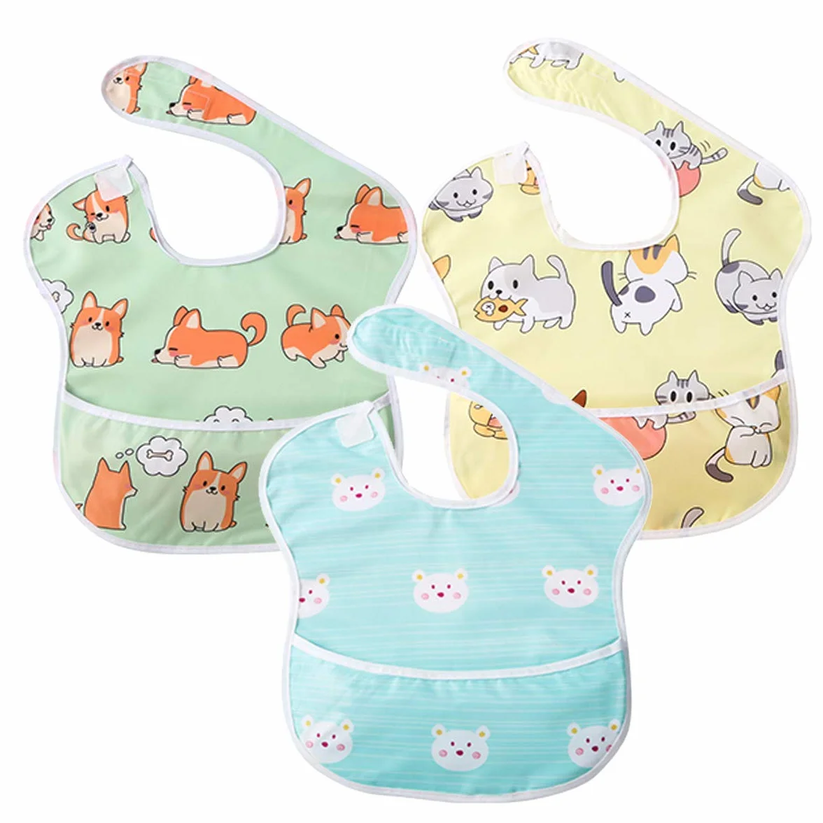 Mały Dimsum Baby Bib Karmienie Bibs Wodoodporny Drool Bib Coverall Set Regulowane zamknięcie dla niemowląt maluchów z dużą kieszenią (6-36 miesiące)