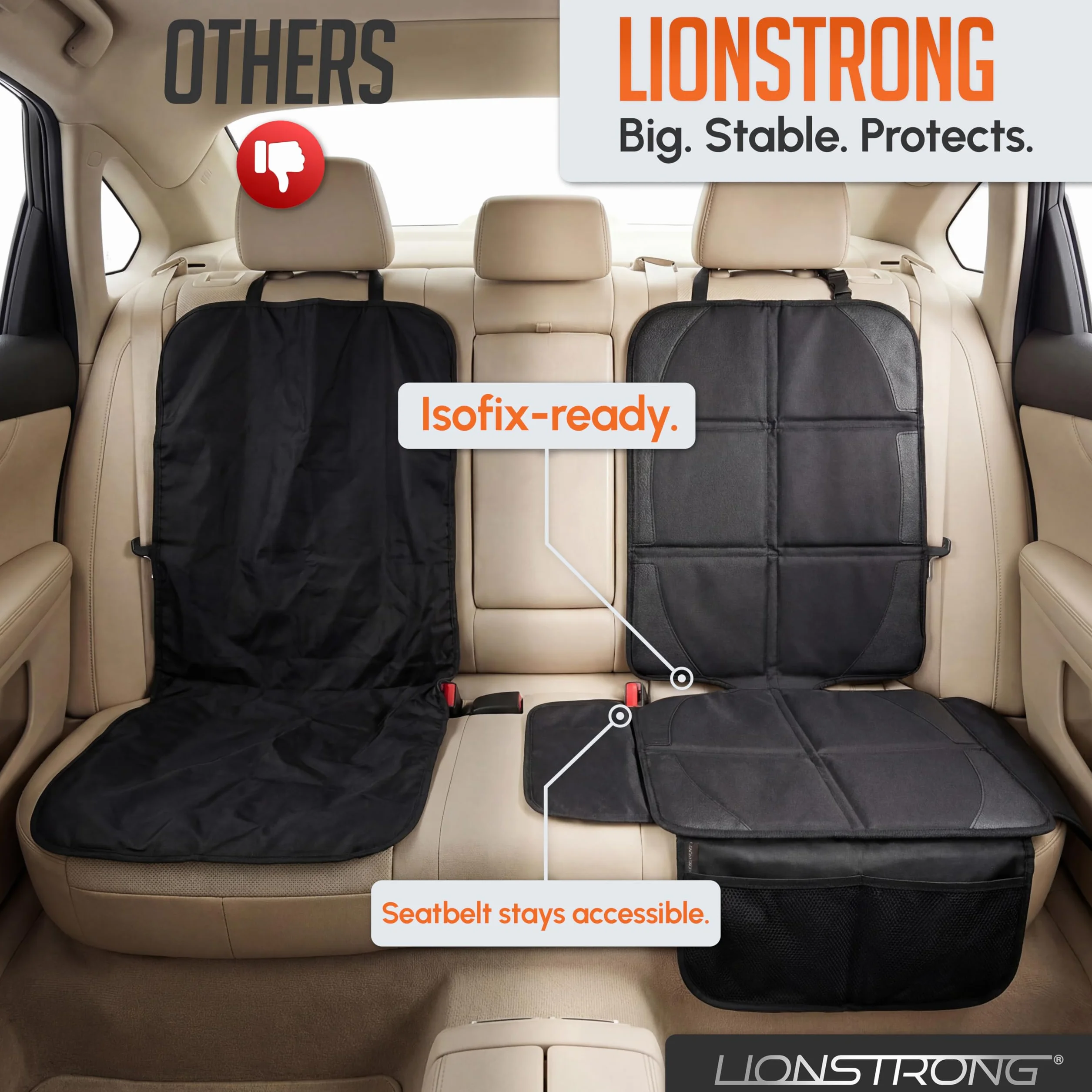 LIONSTRONG Podkładka pod fotelik dziecięcy z Isofix, ochraniacz na fotele samochodowe, 1 sztuka w opakowaniu