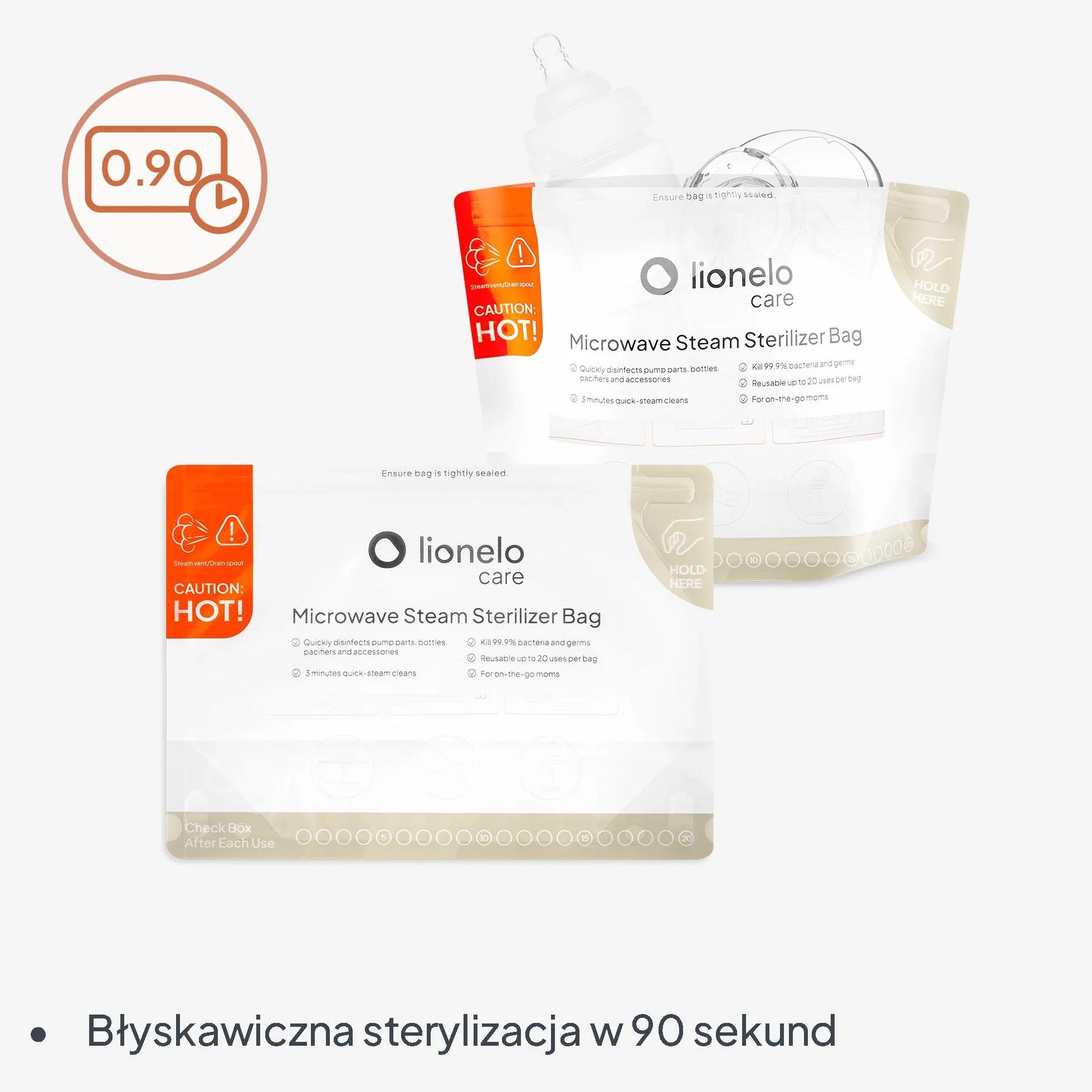 Lionelo Torebki do Sterylizacji Parowej ThermBag do Mikrofalówki, Sterylizator do Butelek dla Niemowląt, Smoczków, Laktatora, Podróżny, Woreczki 16 szt. Wielorazowe